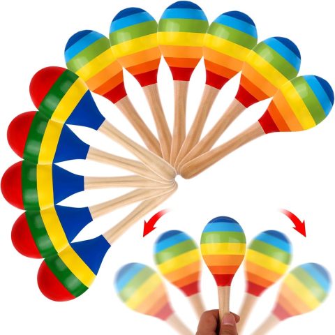24 Pcs Maracas Hand Percussion Rattles 7.87 Inch Wooden Rumba Shaker Maracas for Adults Kids Maracas Musical Instrument Mexican Fiesta Wood Maracas(Mexican Color & Rainbow)