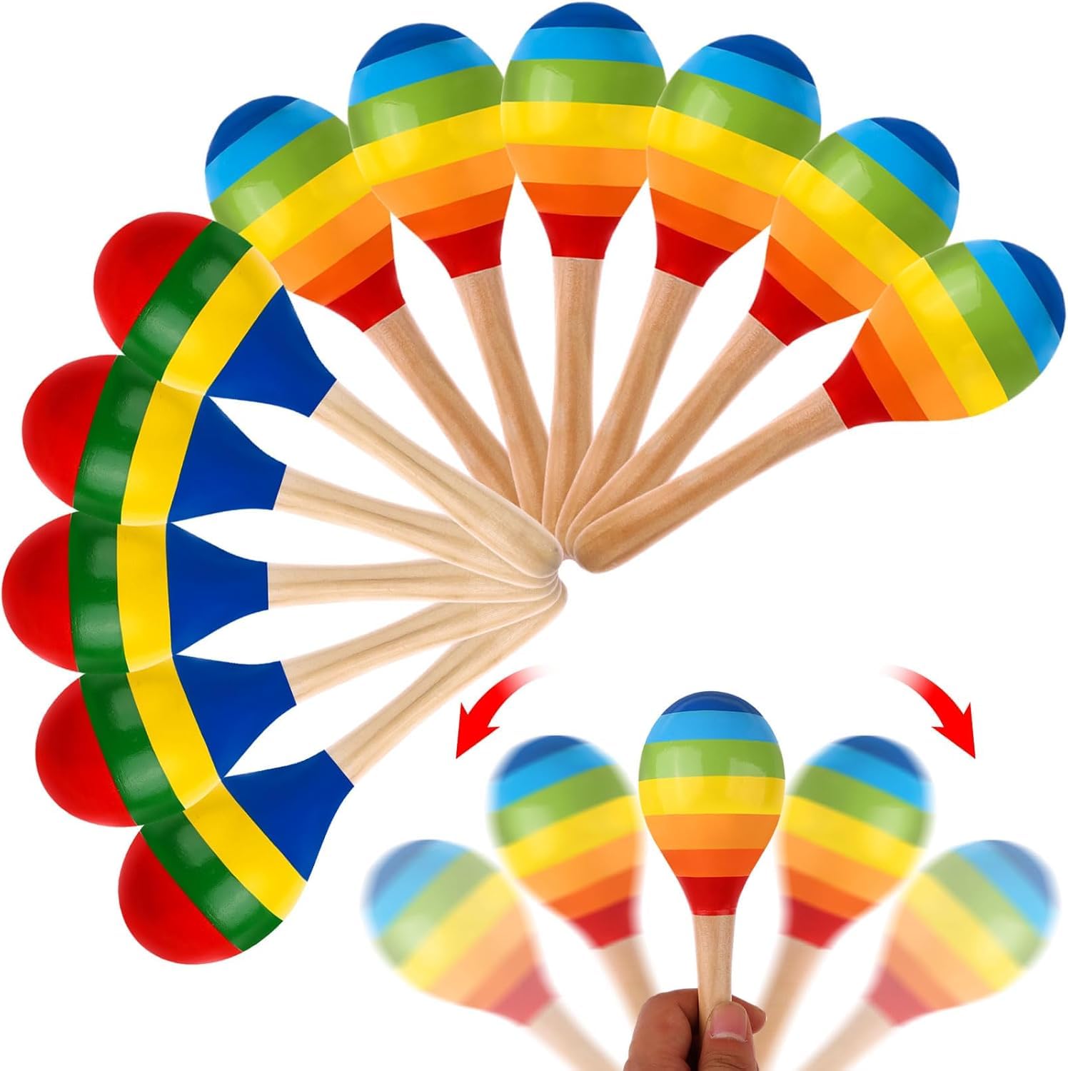 24 Pcs Maracas Hand Percussion Rattles 7.87 Inch Wooden Rumba Shaker Maracas for Adults Kids Maracas Musical Instrument Mexican Fiesta Wood Maracas(Mexican Color & Rainbow)