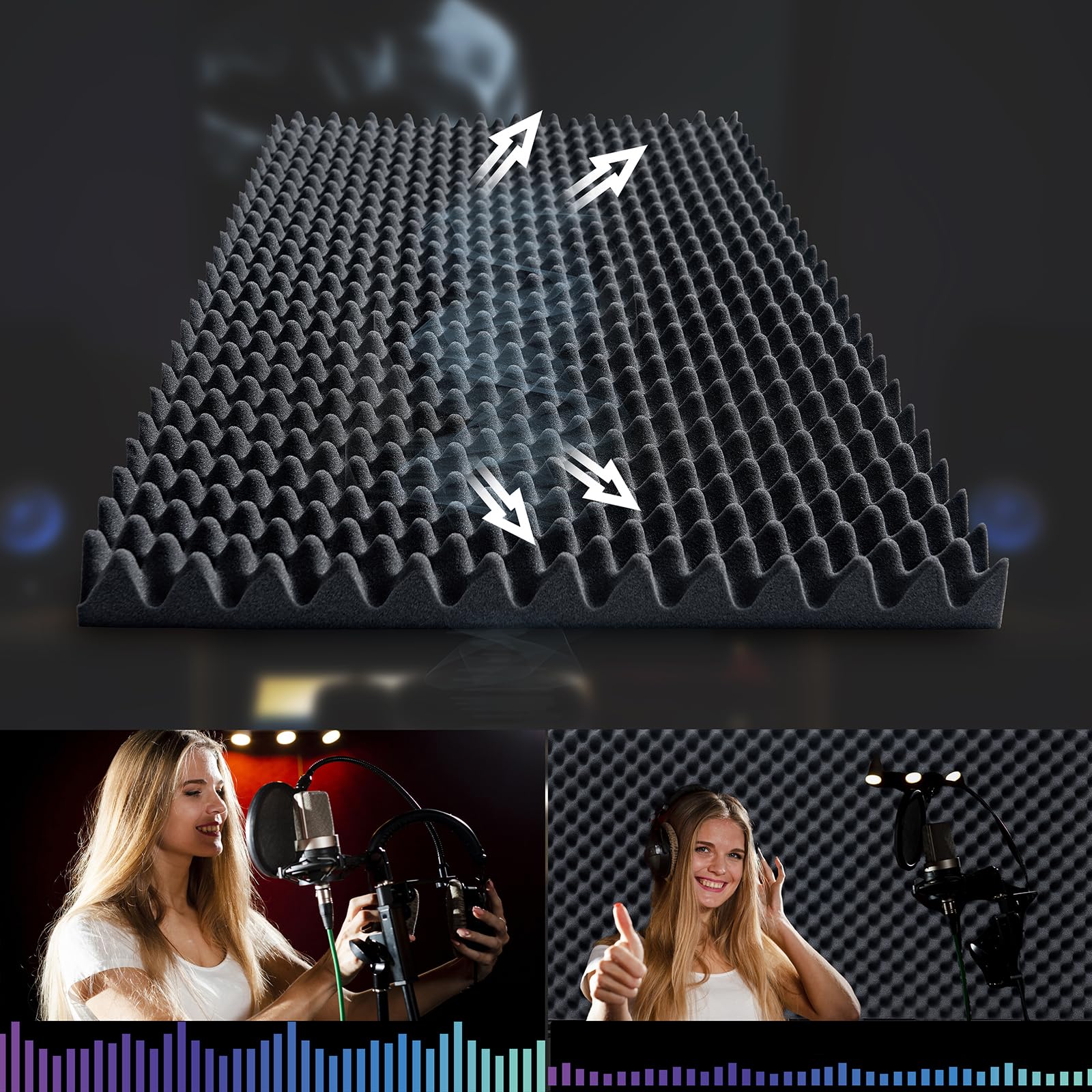 Evovoce Sound Dampening Foam Panels, 2 Pack 48″ x 24″ x 2″ High Density Egg Crate Foam, Acoustic Sound Proofing Wall Panels for Noise Reduction, Recording Studio, Gaming