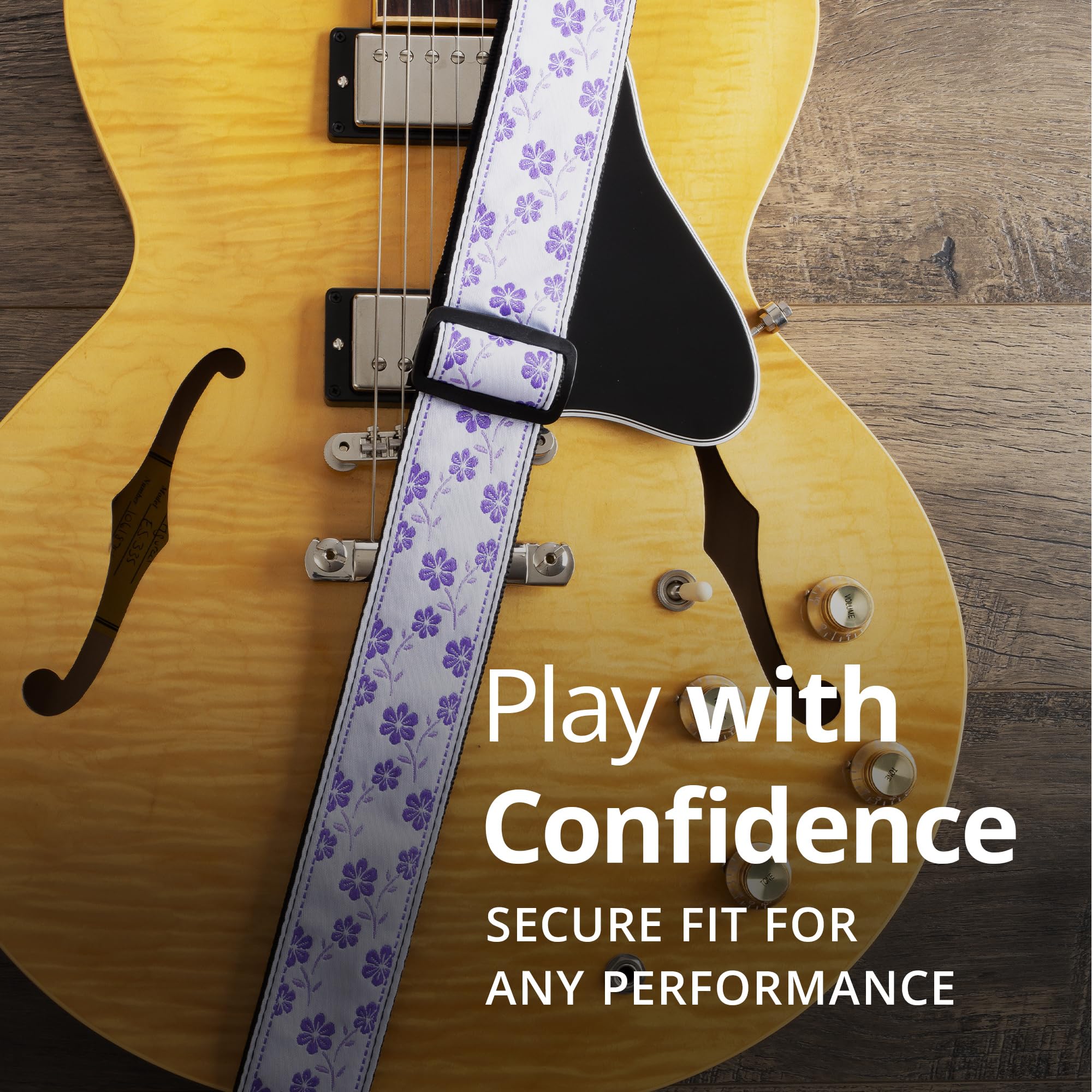 KLIQ Vintage Woven Guitar Strap for Acoustic and Electric Guitar, Lavender Wildflower