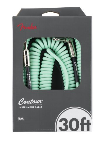 Fender Contour Coiled Instrument Cable, Guitar Accessories, Straight/Angle, Seafoam Green, 30 ft