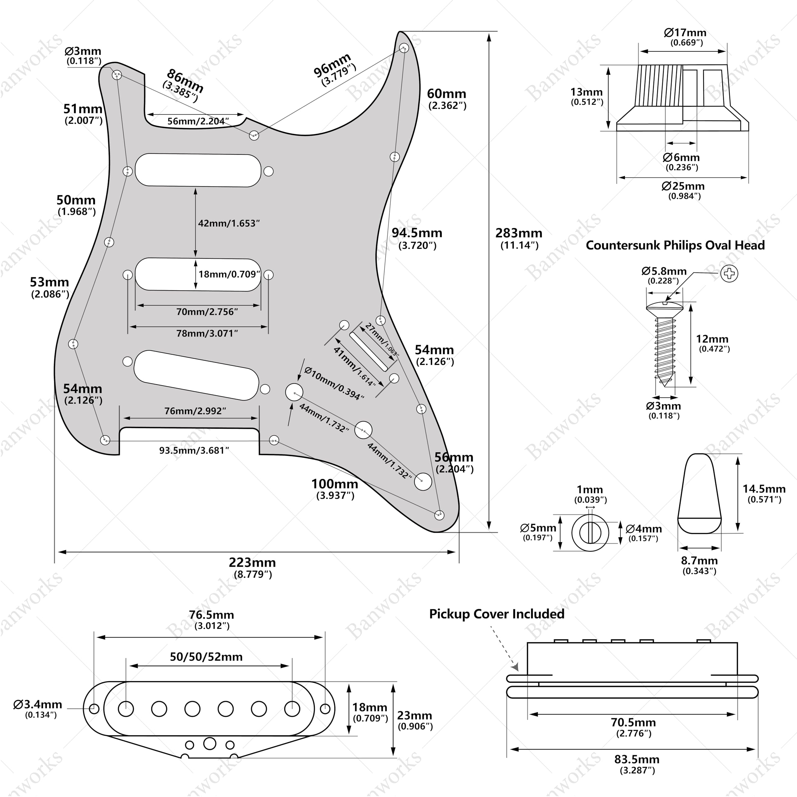 Banworks Loaded ST SSS Pickguard Vintage F ’60s Tones Prewired Pickguard
