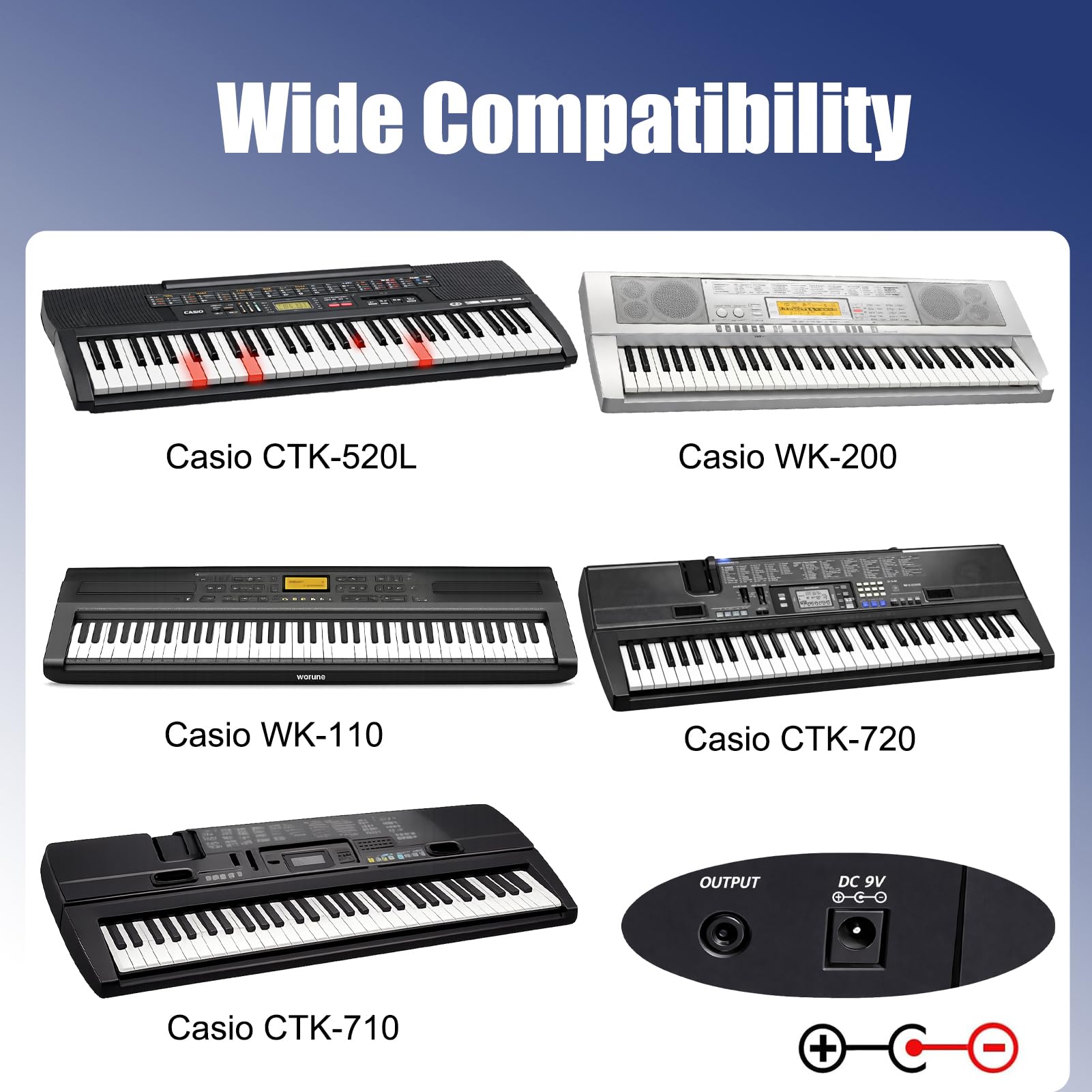 9V Power Adapter Replacement for Casio Keyboard