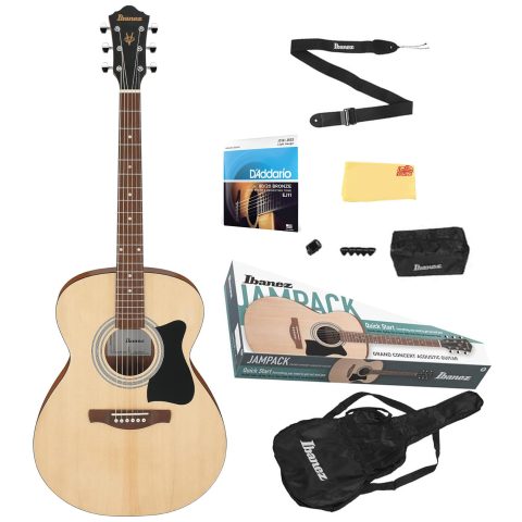Ibanez IJVC50 JamPack Grand Concert Dreadnought Acoustic Guitar Pack – Open Pore Natural Bundle with Gig Bag, Tuner, Strings, Pouch, Strap, Picks and Austin Bazaar Polishing Cloth