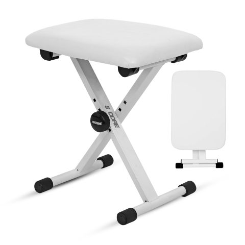 5 CORE Keyboard Bench X Style Padded Cushion Height Adjustable Piano Stool Seat Portable Keyboard Chair for Keyboards Digital Piano White – KBB 02 WH