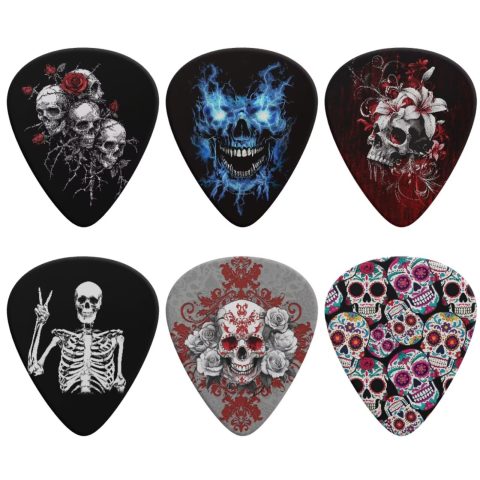 KEIAHUAN Gothic Skull Guitar Plectrums 6 Pack Medium 0.96mm Celluloid Plectrum Set for Acoustic Guitar, Electric Guitar, Bass Ukulele Musical Instrument
