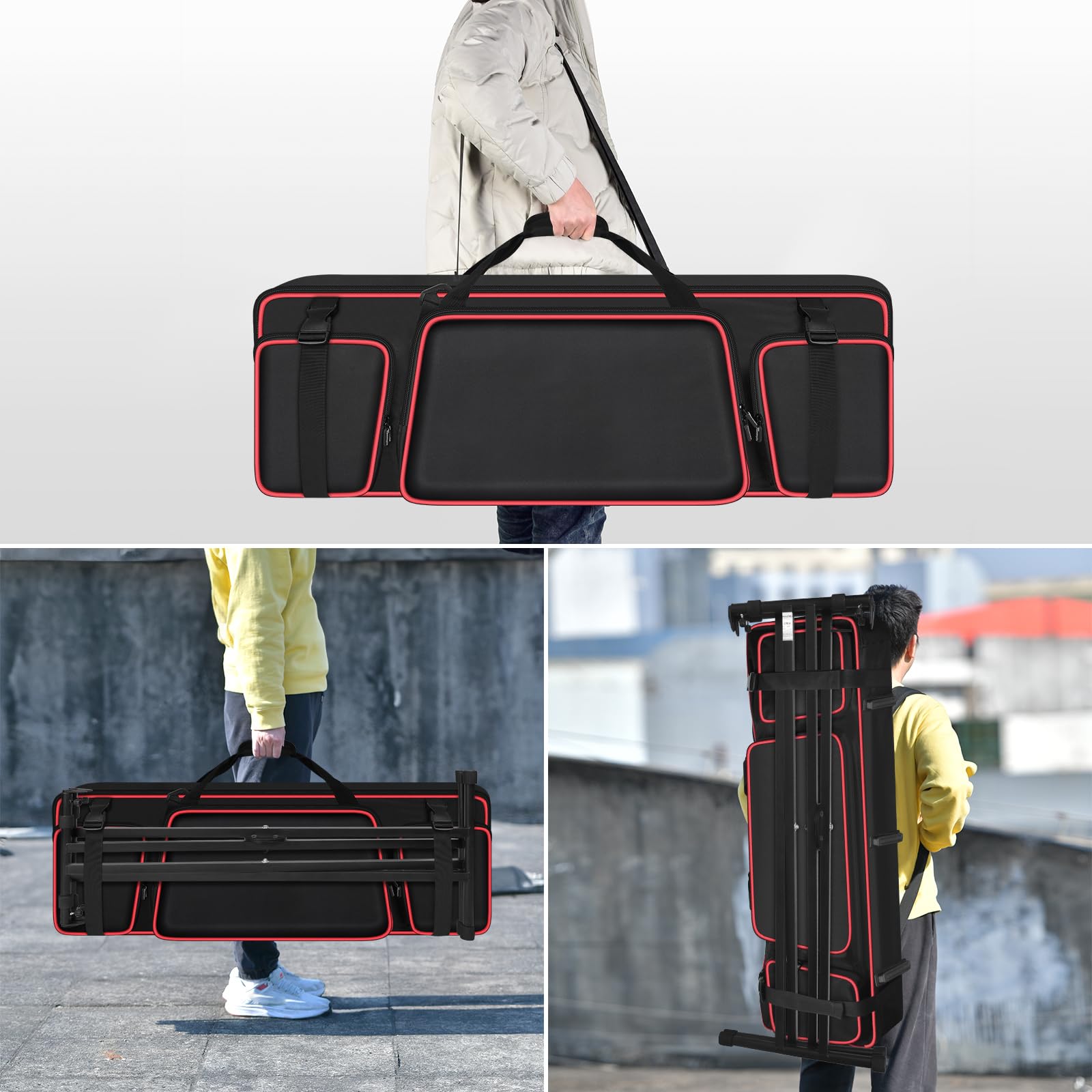 Tanmqin 61 Key Keyboard Case for RockJam/for Yamaha with Stand Straps, Red