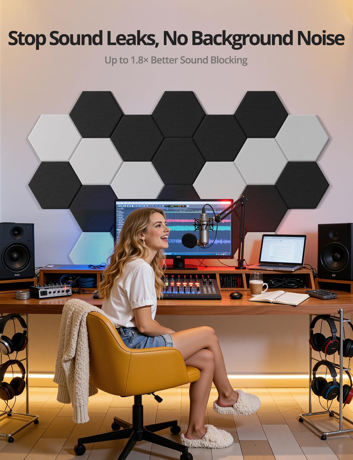 Kuchoow Acoustic Sound Absorbing and Noise Reducing Hexagon Wall Panels