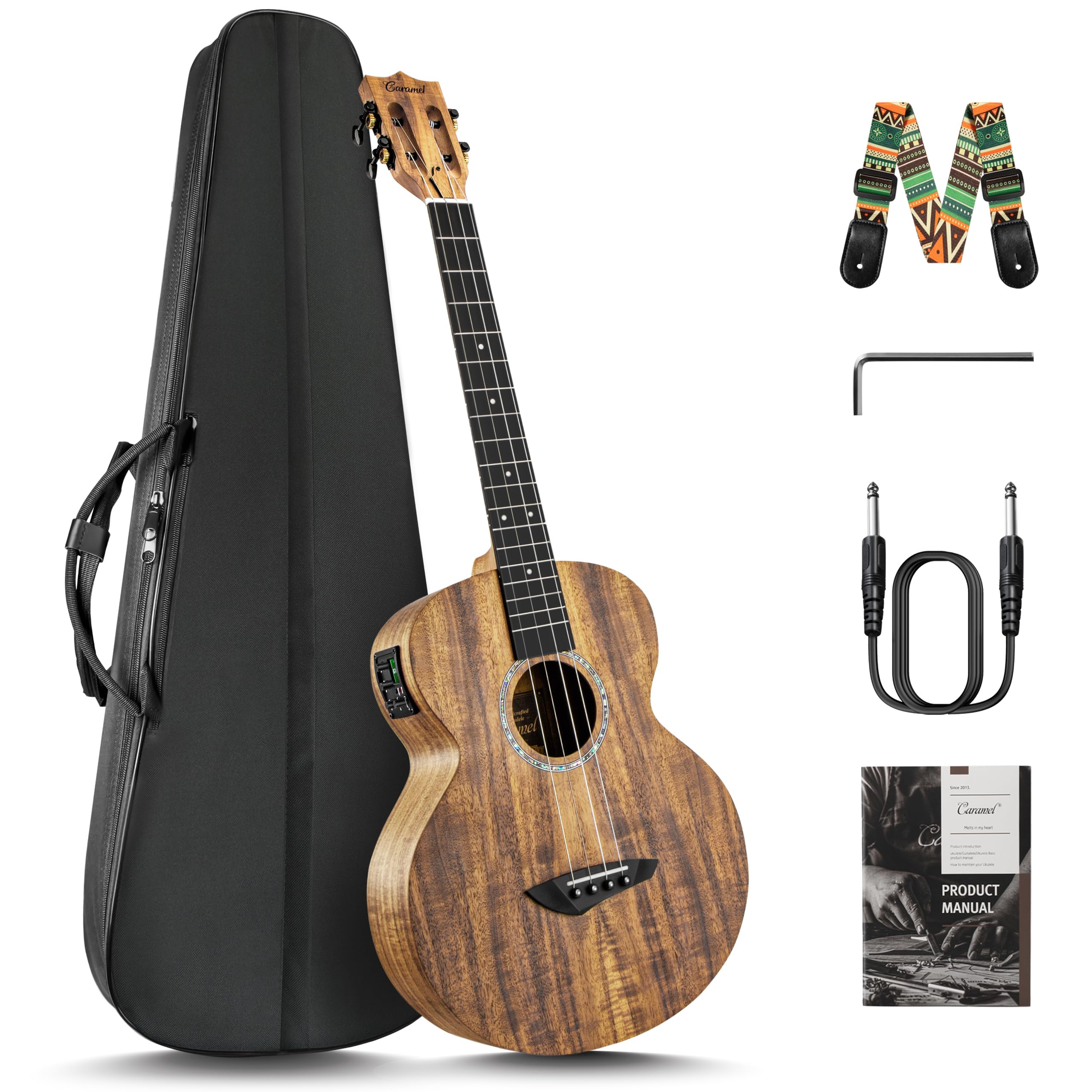 Caramel CB207 Acacia Baritone Acoustic Electric Ukulele with Truss Rod