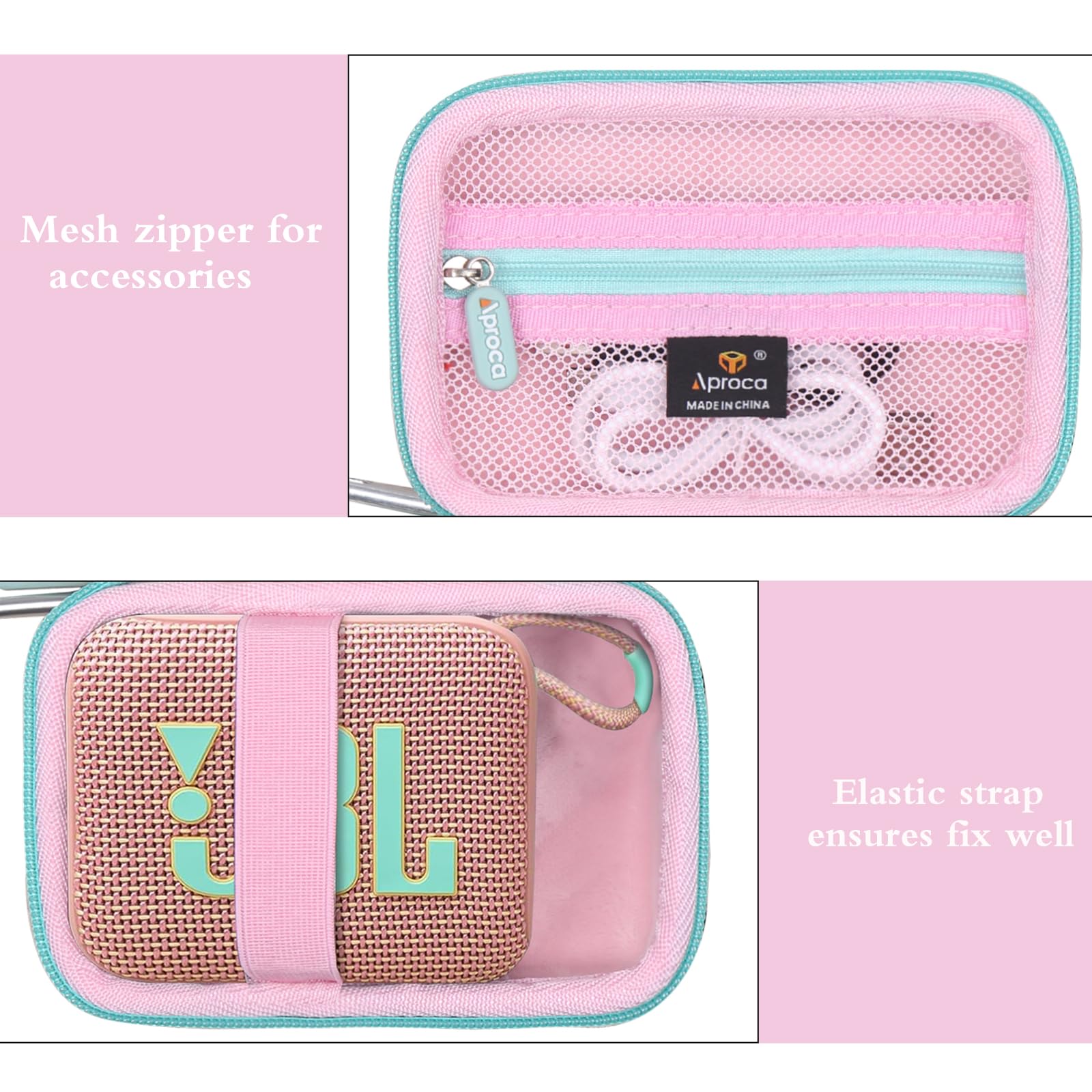 Aproca Case Compatible with JBL Go 4 / Go 3 Ultra-Portable Waterproof Dustproof Bluetooth Speaker, Portable Storage Bag for Accessories -Pink (Case Only)