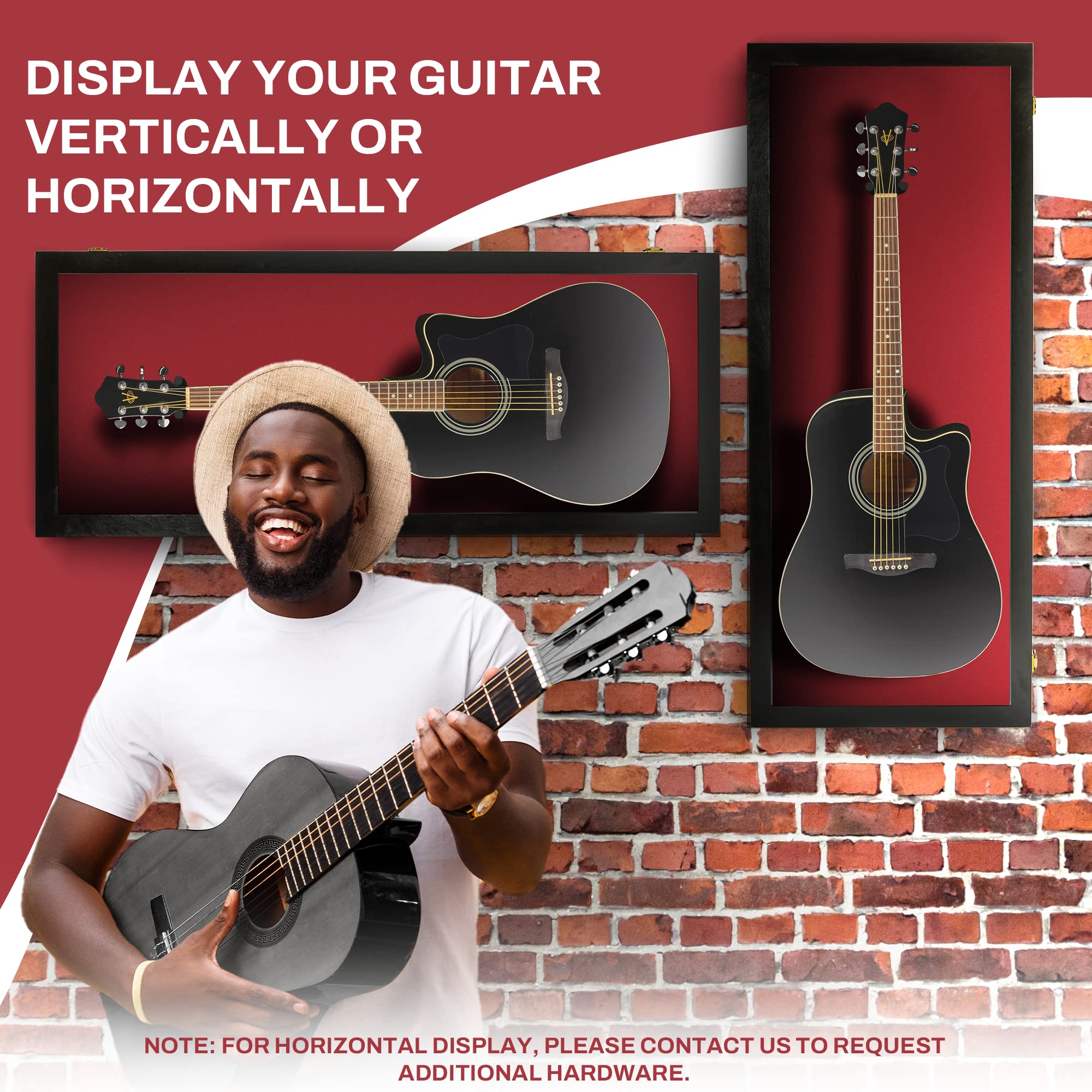 PENNZONI Acoustic Guitar Display Case – Acrylic Acoustic Guitar Case – Guitar Display Case Wall Mount Made from Hardwood Frame & Clear Acrylic – Black w/Red Felt