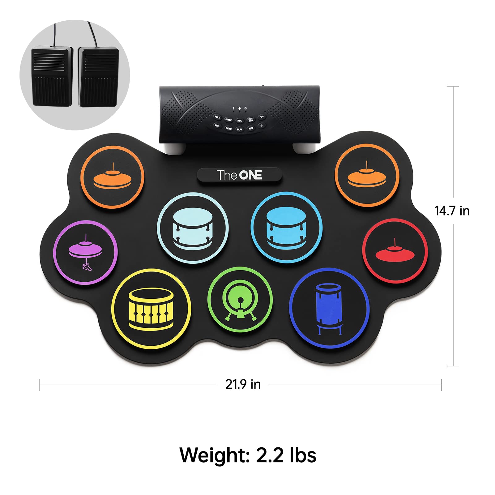 The ONE Electronic Drum Set 9 Pads Roll Up Drum Kit With Free App, Dual Built-in Speakers, Drum Sticks Pedals, Bluetooth MIDI, Great Christmas & Birthday Gift For Kids and Beginners