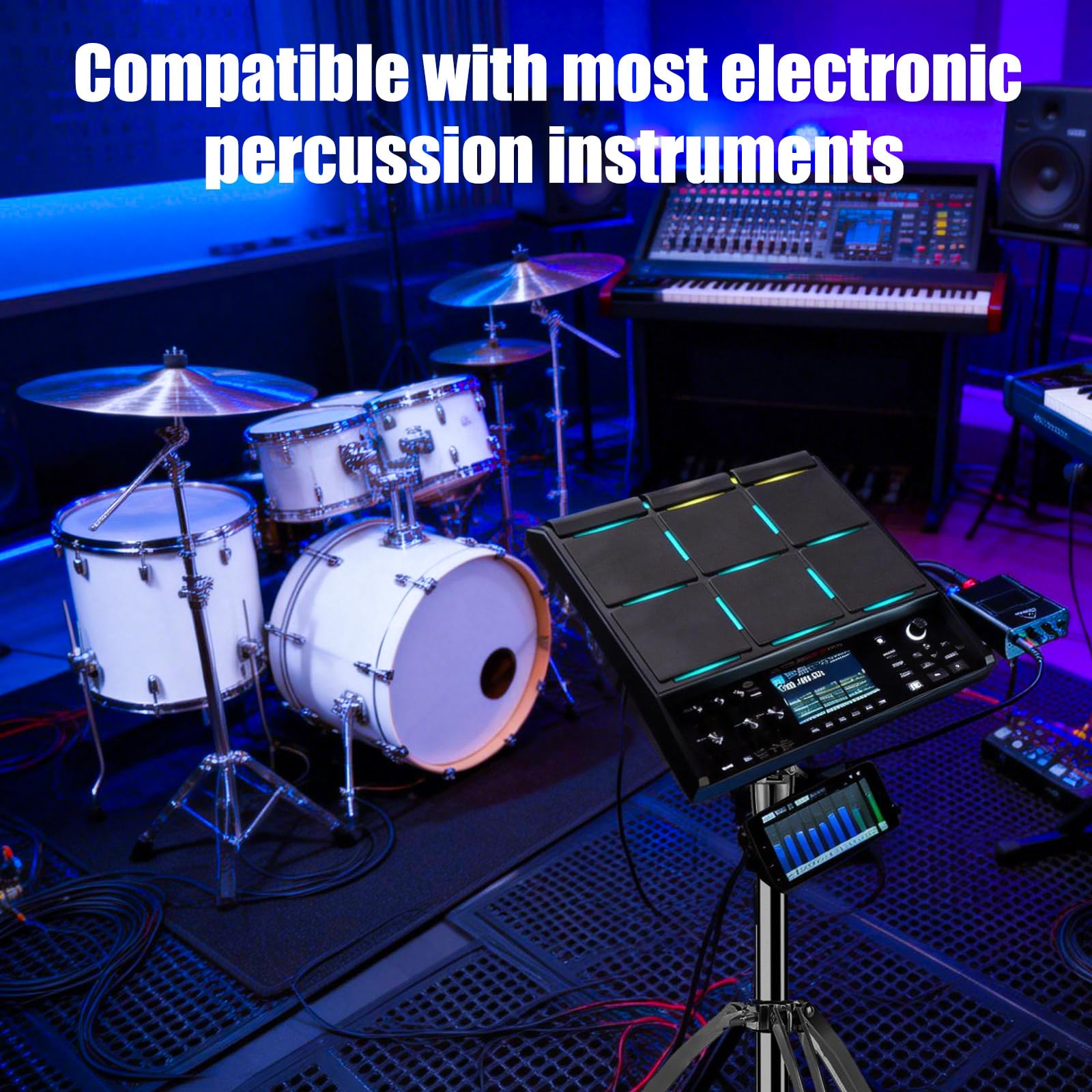 ULUOBO Heavy Duty Electronic Drum Pad Stand for Percussion Sample Pads, Foldable, with Carry Bag (Silver)