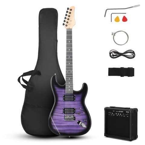 Ktaxon Full-Size Electric Guitar Kit H-H Pickup with 20W Amp Tiger Purple
