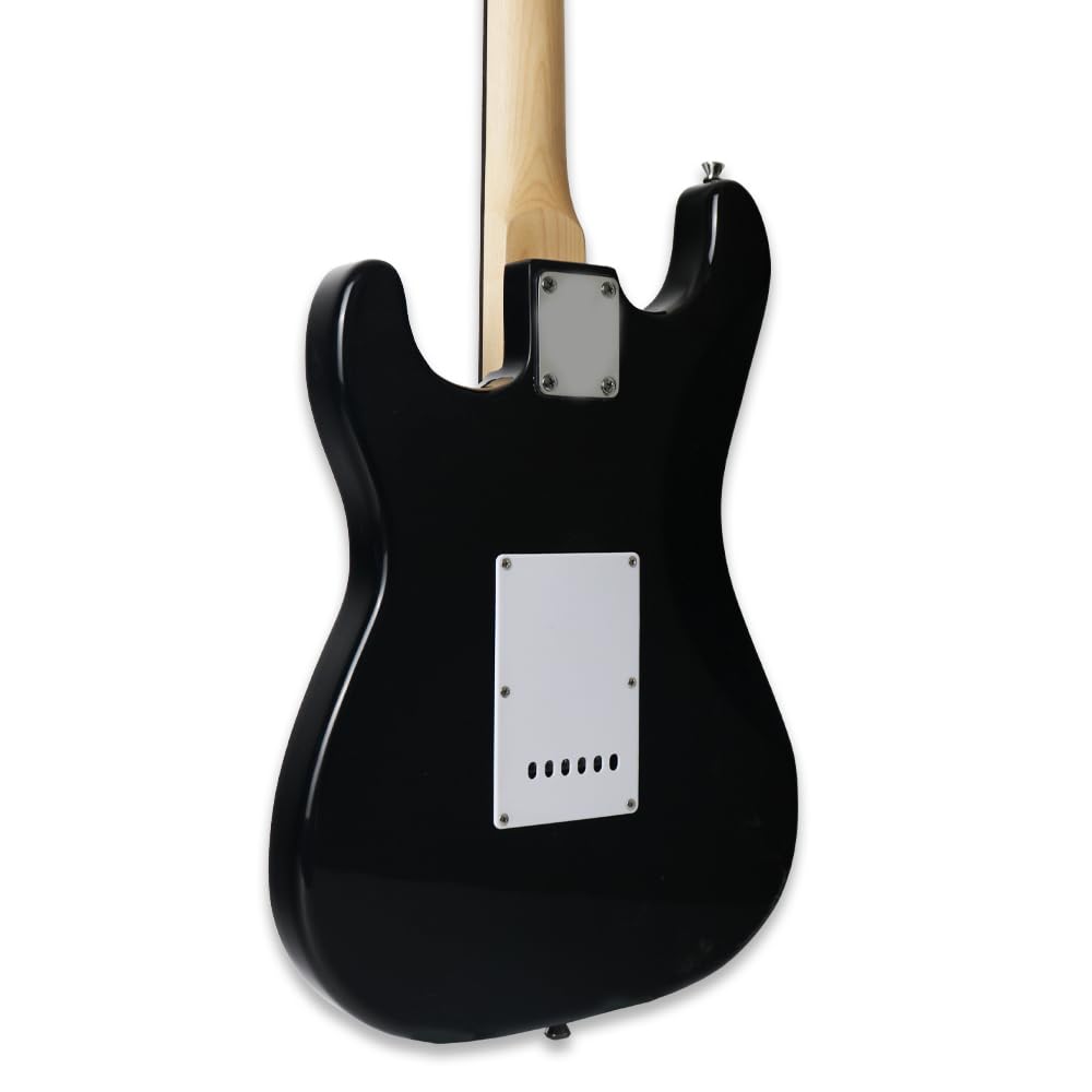 Demusea Flag Veneer Top Electric Guitar With 20W Amplifier Kit Solid Wood Build Capo Strap Bag String Picks Included Practice Bundel (ST, Flag)