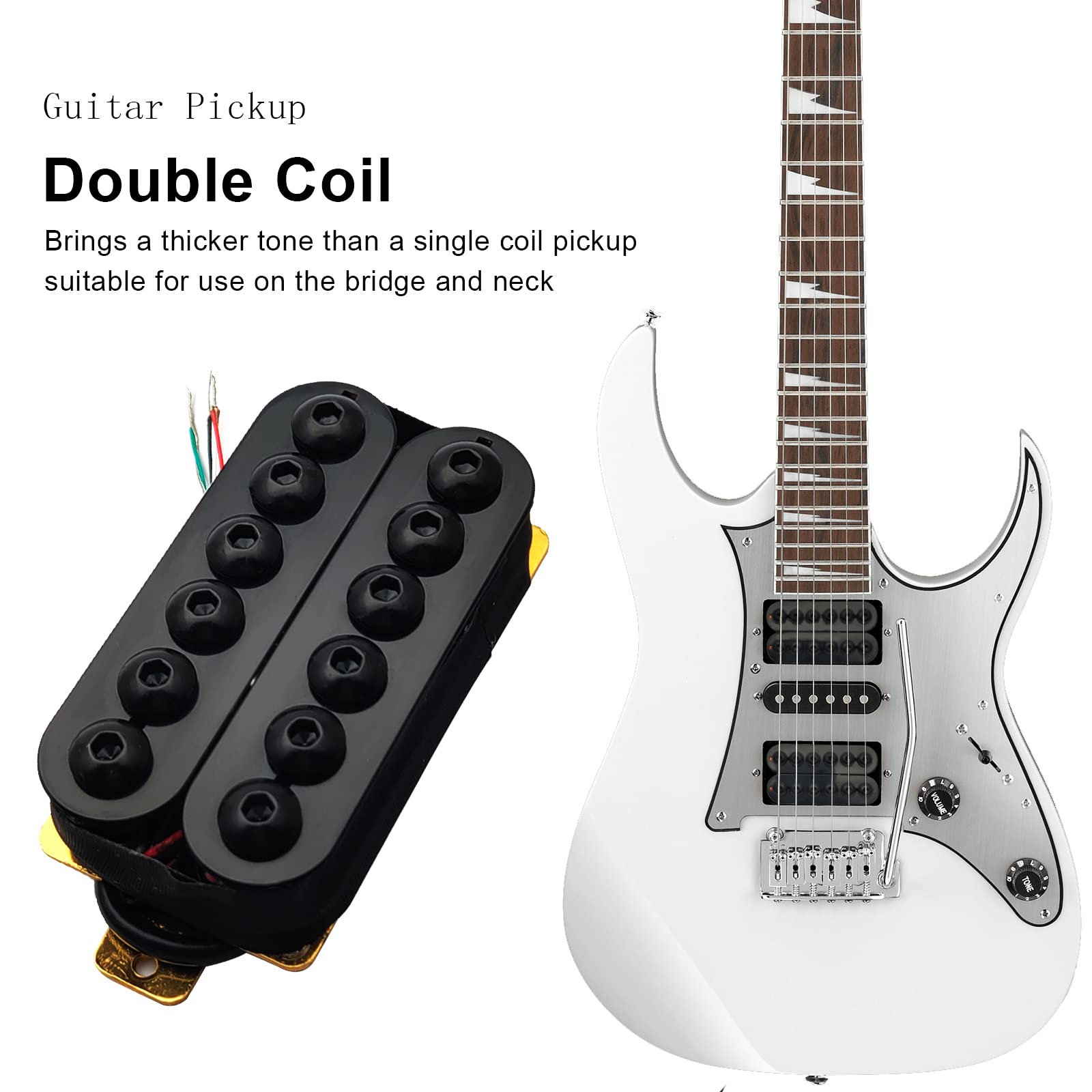 SAPHUE Adjustable Metal Double Coil Electric Guitar Pickups Humbucker Punk Neck/Bridge Pickup (Black)
