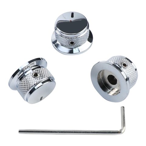 OVSAL 3PCS Electric Bass Guitar Metal Knobs Flat-top Hat-Shaped Volume Tone Control Knobs with Set Screw 6mm Hole Compatible with Fender Strat Telecaster Les Paul Electric Guitars or Basses（Chrome）