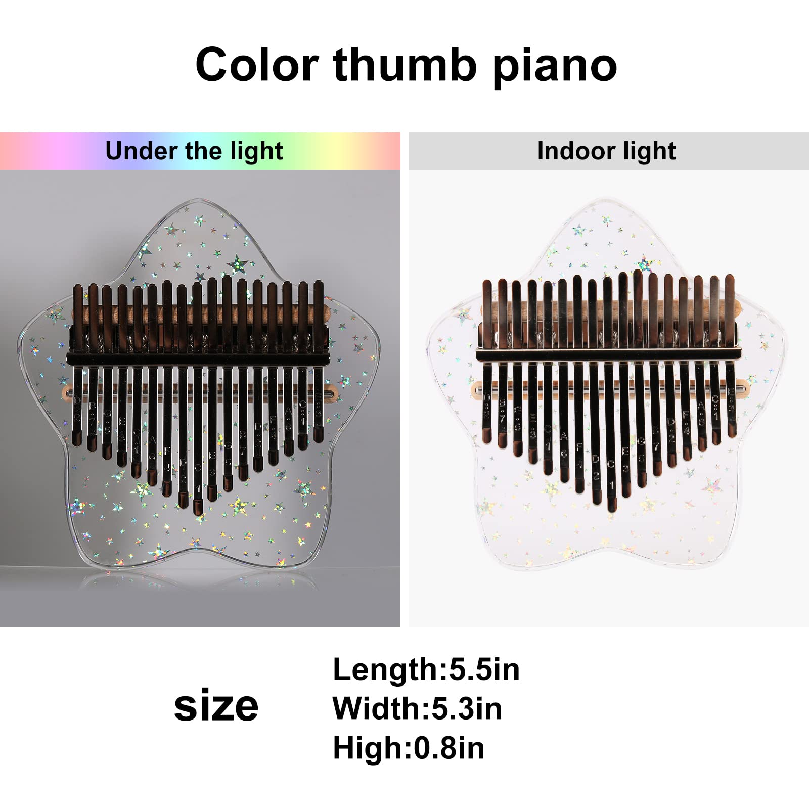 Beveetio Clear Kalimba Thumb Piano With Eva Protective Case, Transparent Crystal Kalimba 17 Key, Musical Instrument Gifts, Rainbow Star Finger Piano, Acrylic Mbira…