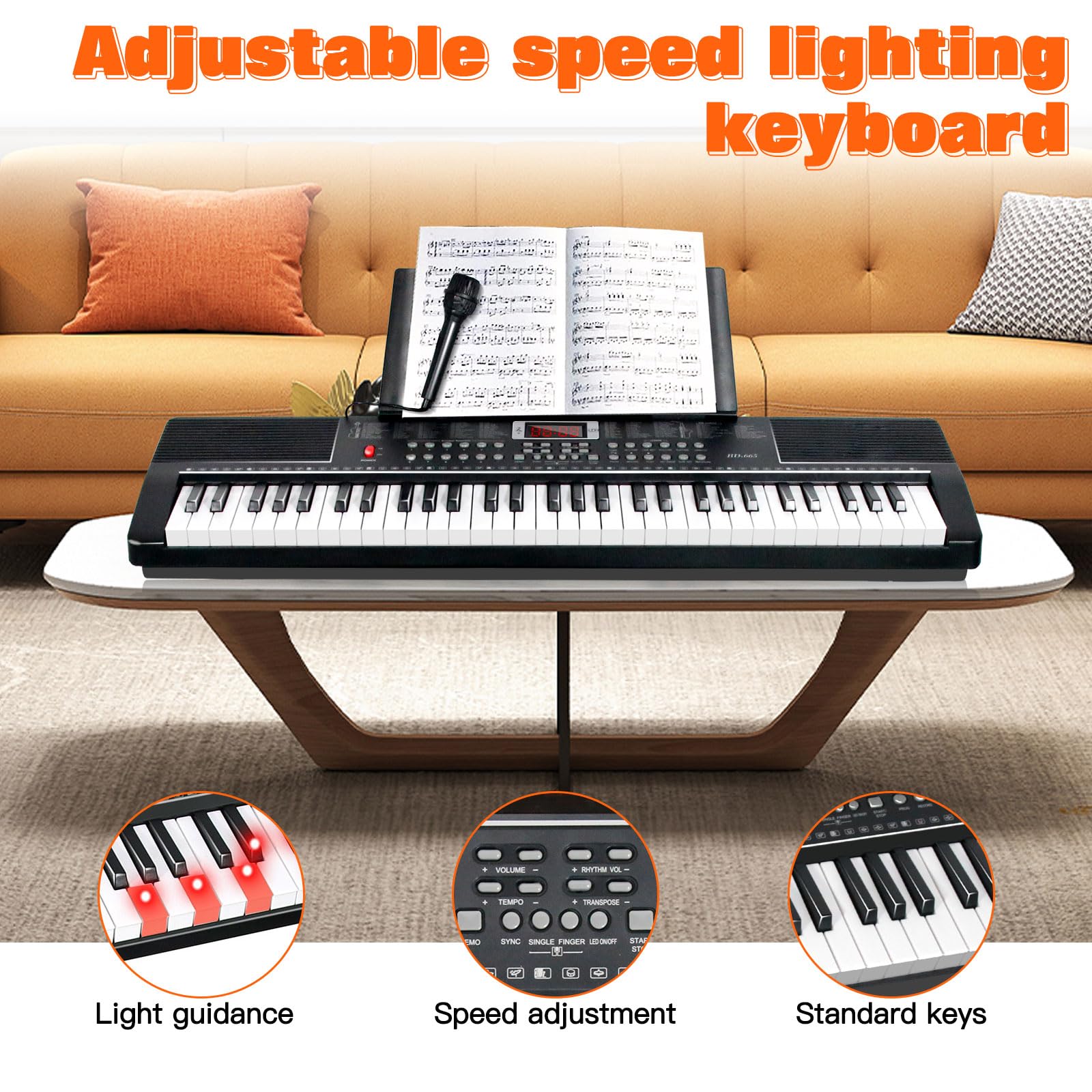 AQNIEGEP 61 Key Electric Keyboard Piano for Beginners w/Light-Up Keys