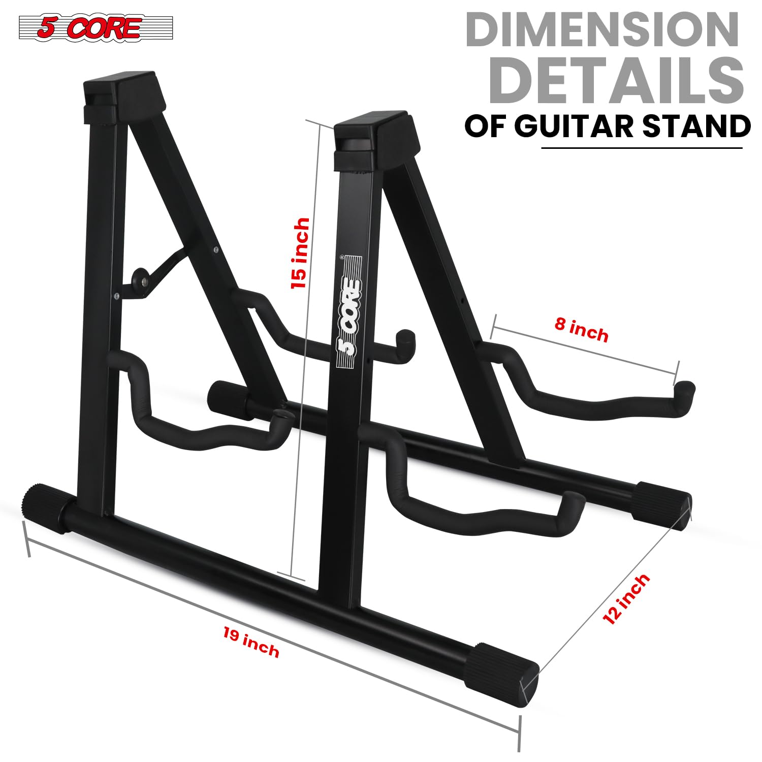 5 CORE Guitar Stand 2 In 1 Electric Acoustic Bass Banjo Stand Heavy Duty Strong Metal Double A-Frame Folding Dual Guitar Holder with Soft Padded Foam Sleeves Black