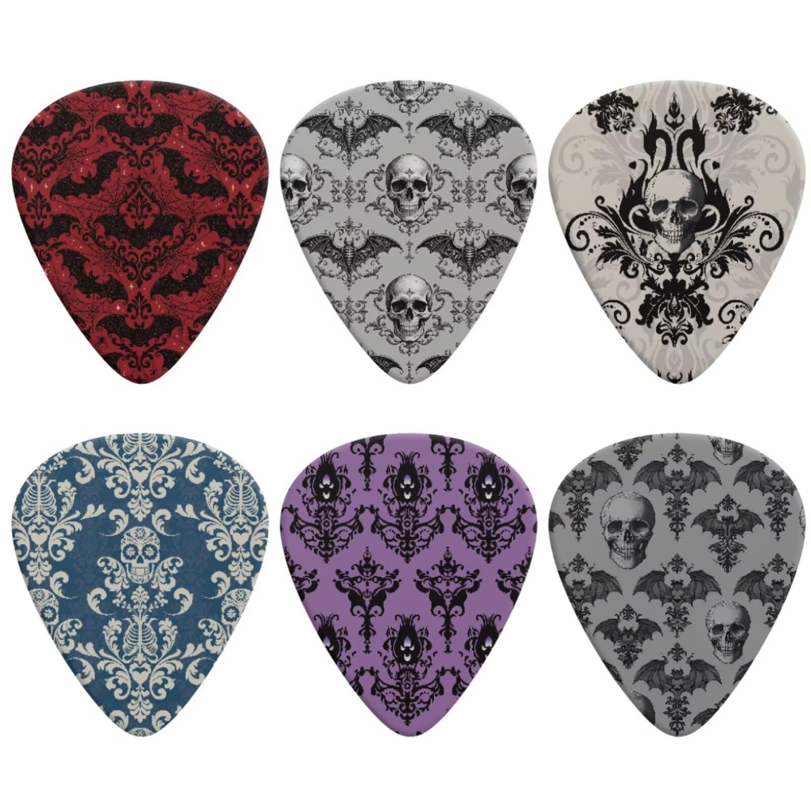 KEIAHUAN Gothic Skull Guitar Picks 6 Pack 0.96mm Unique Plectrum Set for Acoustic Guitar, Electric Guitar, Bass, Ukulele, Ideal Gift for Musicians