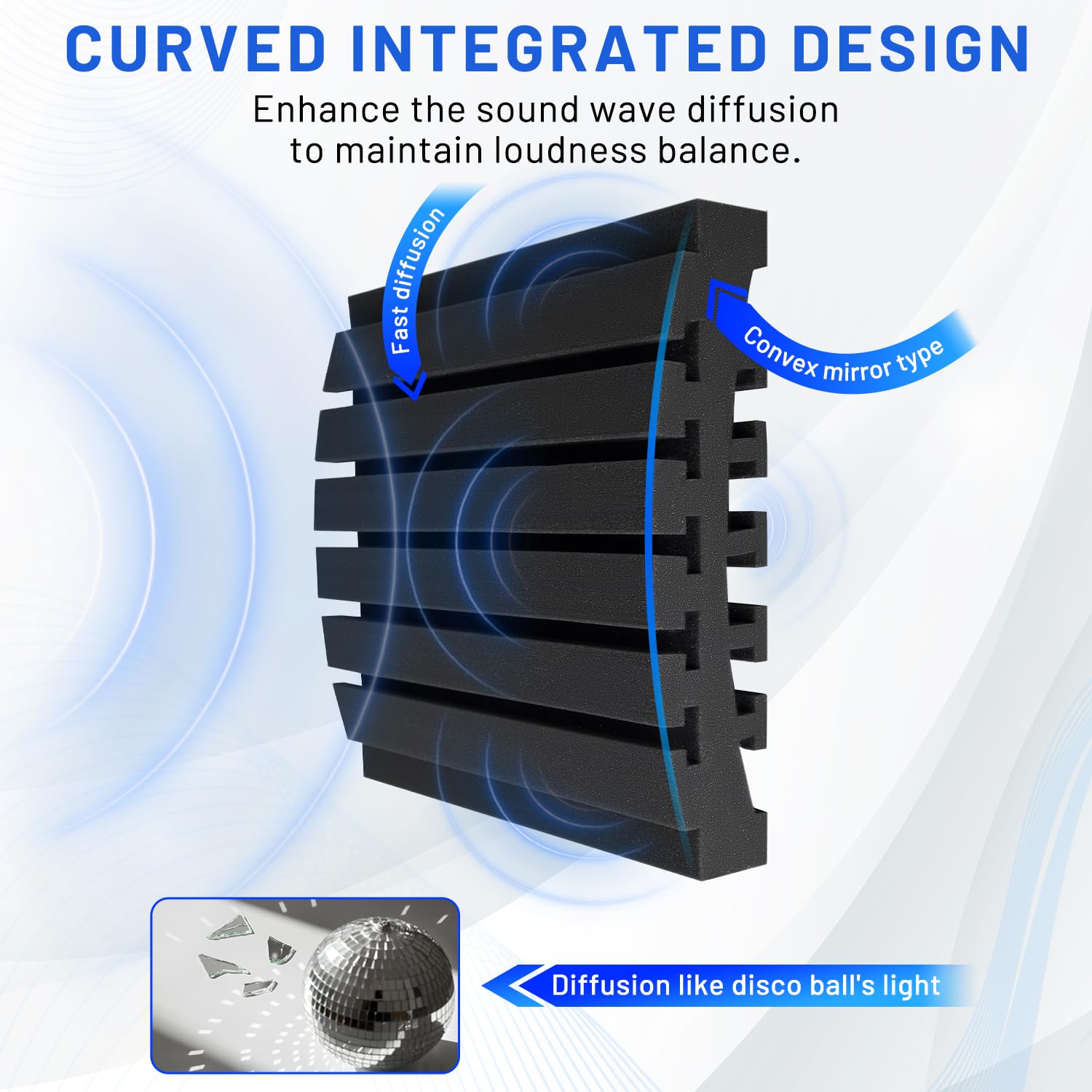 Focusound 24 Pack Curved Acoustic Foam Panels 3″ x 12″ x 12″ Sound Proof Foam Panels Soundproofing Noise Cancelling Wedge Panels for Home Office Recoding Studio with 150 PCS Double-Side Adhesive
