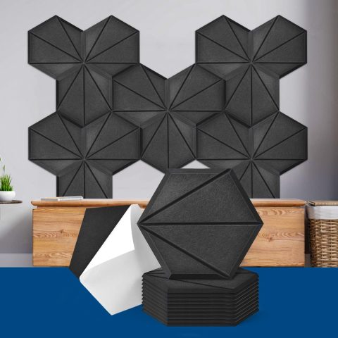Art3dwallpanels Self Adhesive Acoustic Panels, 12 Pack, 14″ X 12″ X 0.4″