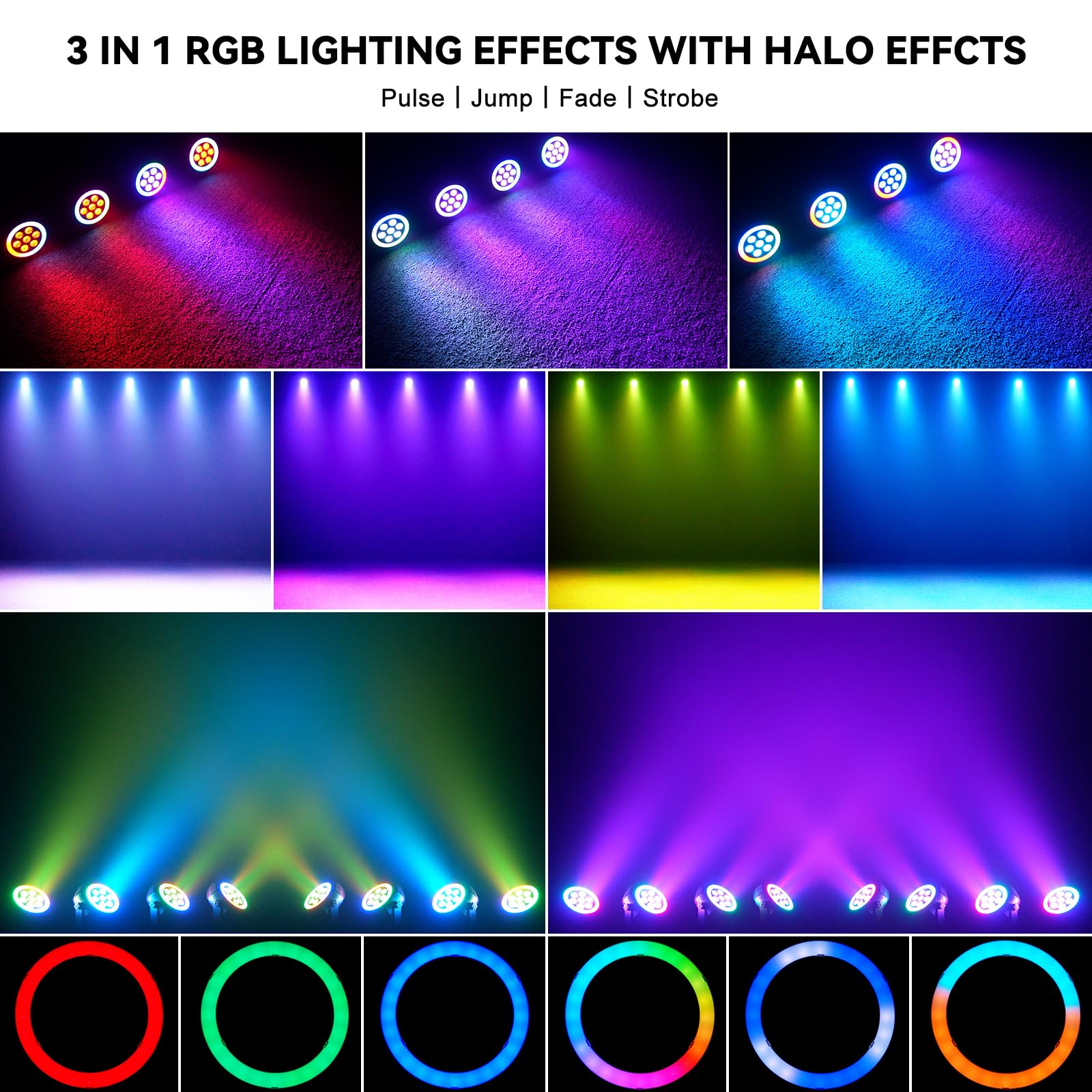 Battery Powered Uplights Mini RGB LED Stage Lights, Remote Rechargeable Par Can Lights with Halo, Sound-Activated Auto Wireless Uplights for Events Indoor Party Church Wedding Stage Lighting