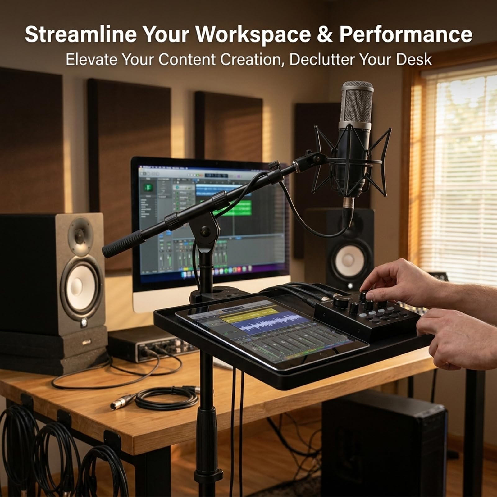 Mic Stand Tray, 11″ x 10.8″Large Microphone Stand Tray for Mixers & Gear