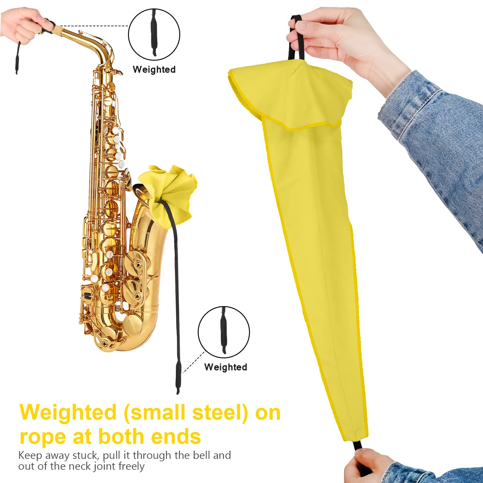 Saxophone Cleaning Kits with Case for Sax and Clarinet Flute Trumpet Instruments,8PCS Saxophone Mouthpiece Cushion,Mouthpiece Brush Microfiber Cleaning Cloth(Yellow)