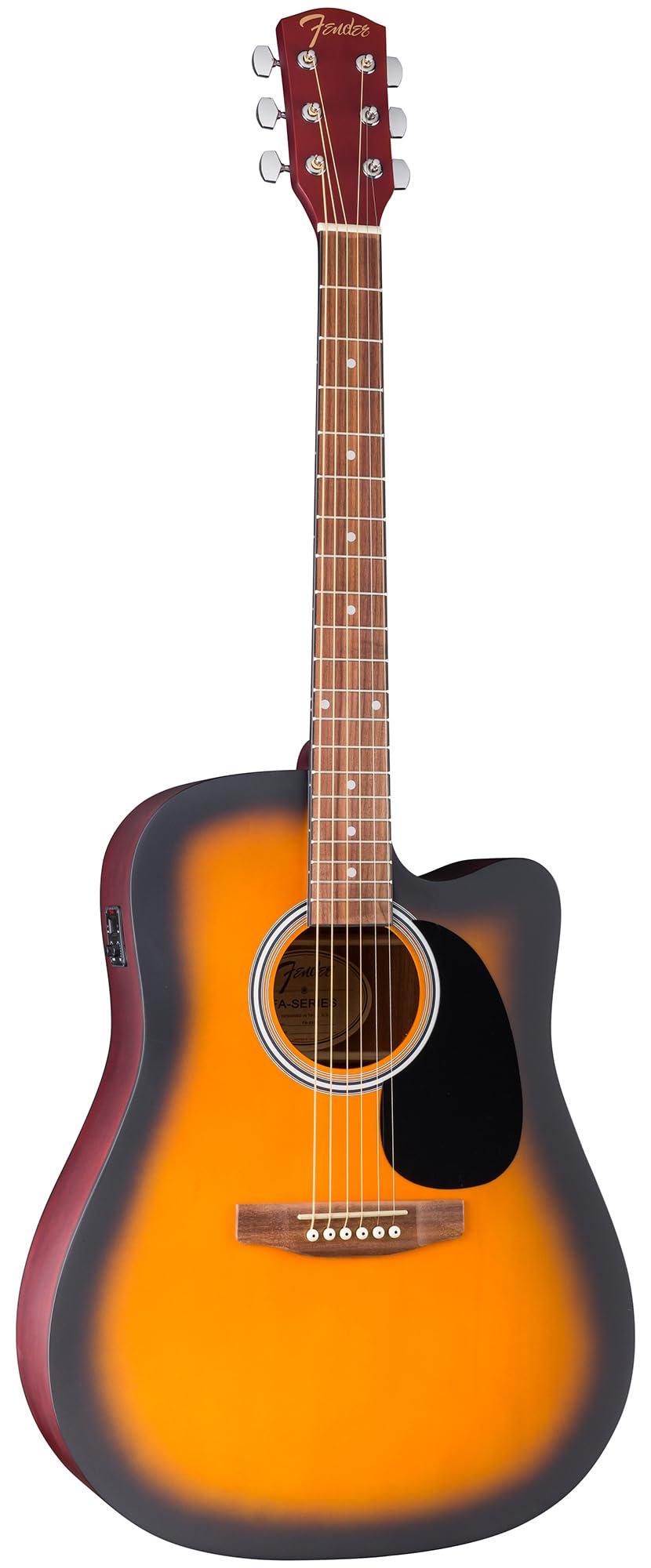 Fender FA Series Dreadnought Acoustic-Electric Guitar – 2-Color Sunburst Bundle with Case, Strings, Picks, and Austin Bazaar Instructional DVD