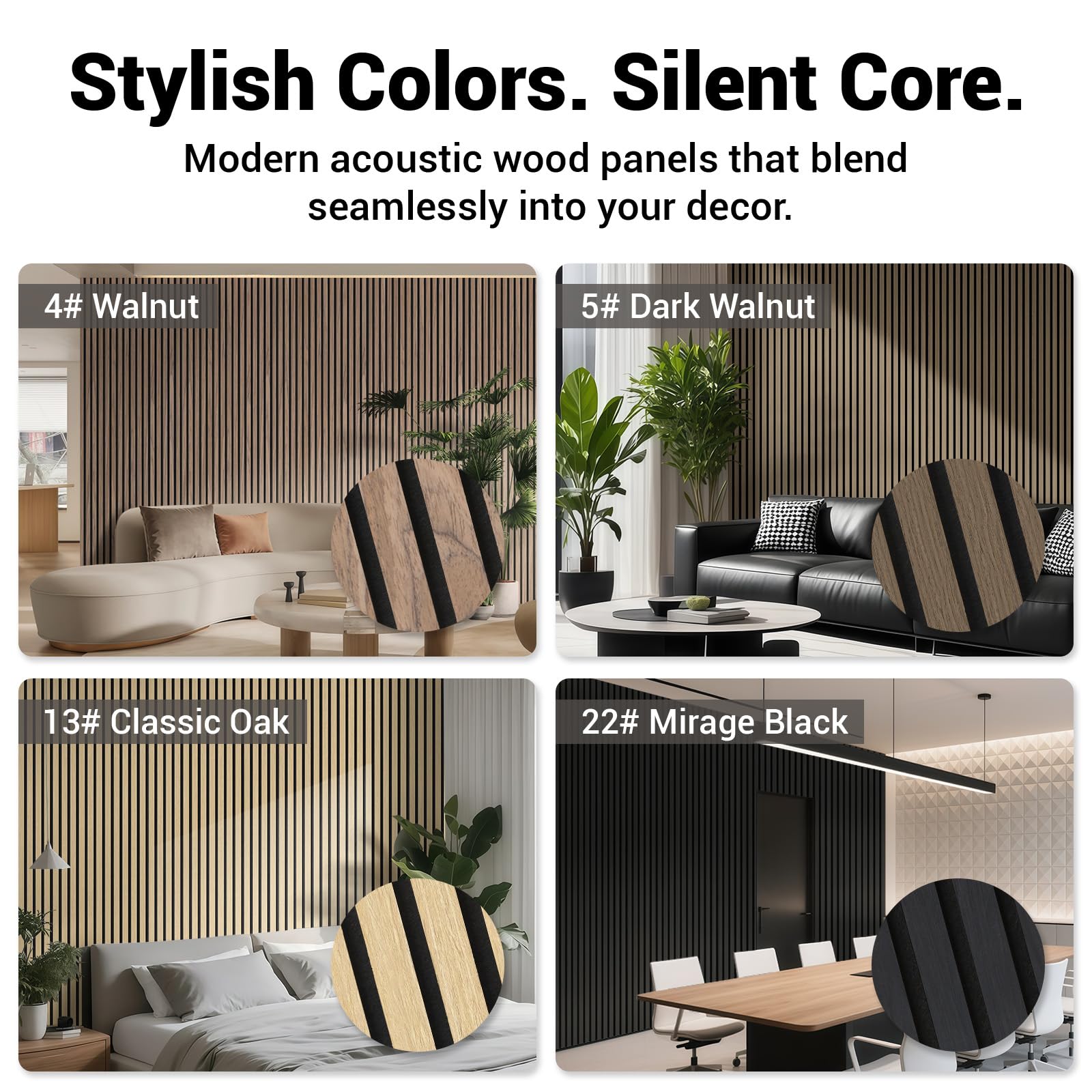 AKK-Star Acoustic Wood Slat Wall Panels Folded 1 Pack – 94.4″ X 23.6 “X 0.7”, Wall Panels for Interior Wall Decor 15.5ft² Soundproof 3D Wall Paneling for Home Decor Noise Reduction(22# Mirage Black)