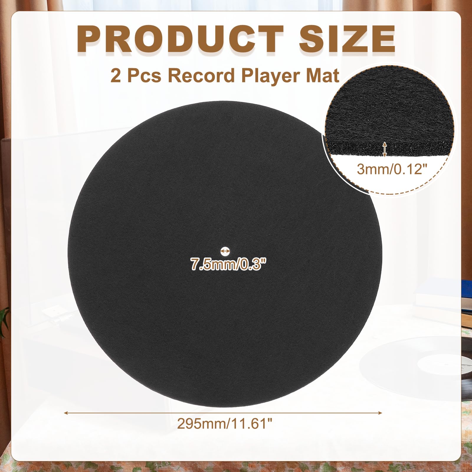 MECCANIXITY 2 Pcs Record Player Mat, 12 Inch Turntable Mat 3mm Felt Turntable Pad for Vinyl Record Player, Black