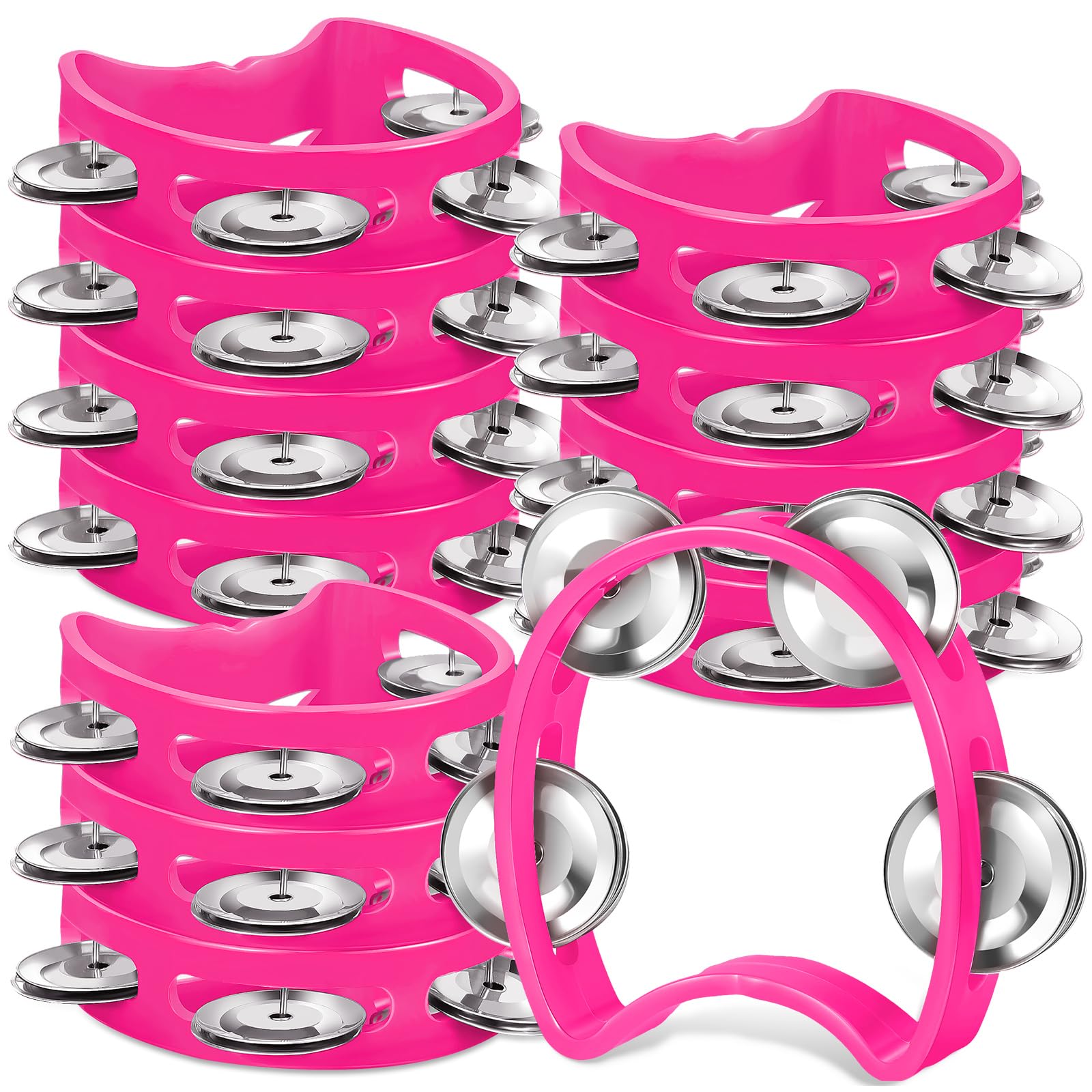 Lukmaa 12 Pcs Tambourine for Kids 4 Bells Handheld Percussion, Pink