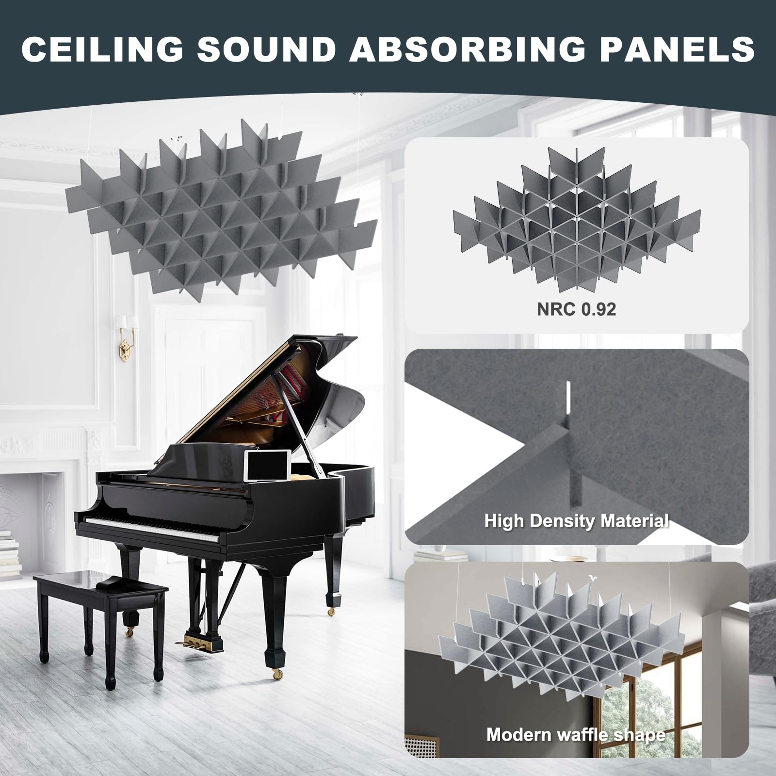 Acoustic Ceiling Panels Sound Absorbing Panels, Lattice Gray