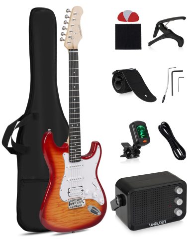 Umelody UST-200 Beginner Electric Guitar Kit HSS Pickup, Versatile 5-Way Switch for Clean to High-Gain Tone, Full-Size ST Style Guitar for Starter & Intermediate Players, Gig Bag (Amber)