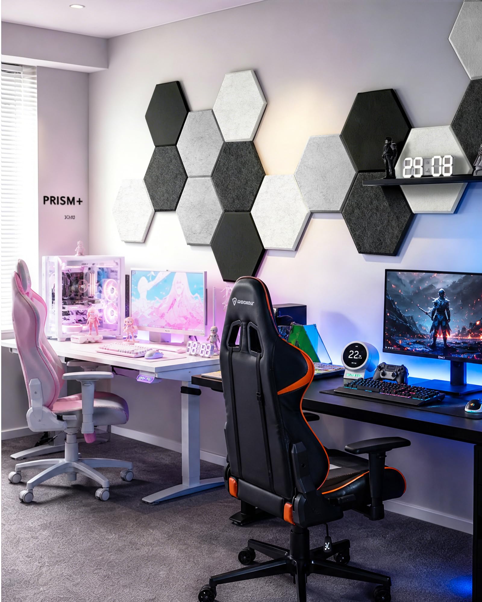 MAGICUBETIC 12 Pack Hexagon Self-Adhesive Decorative Acoustic Wall Panels