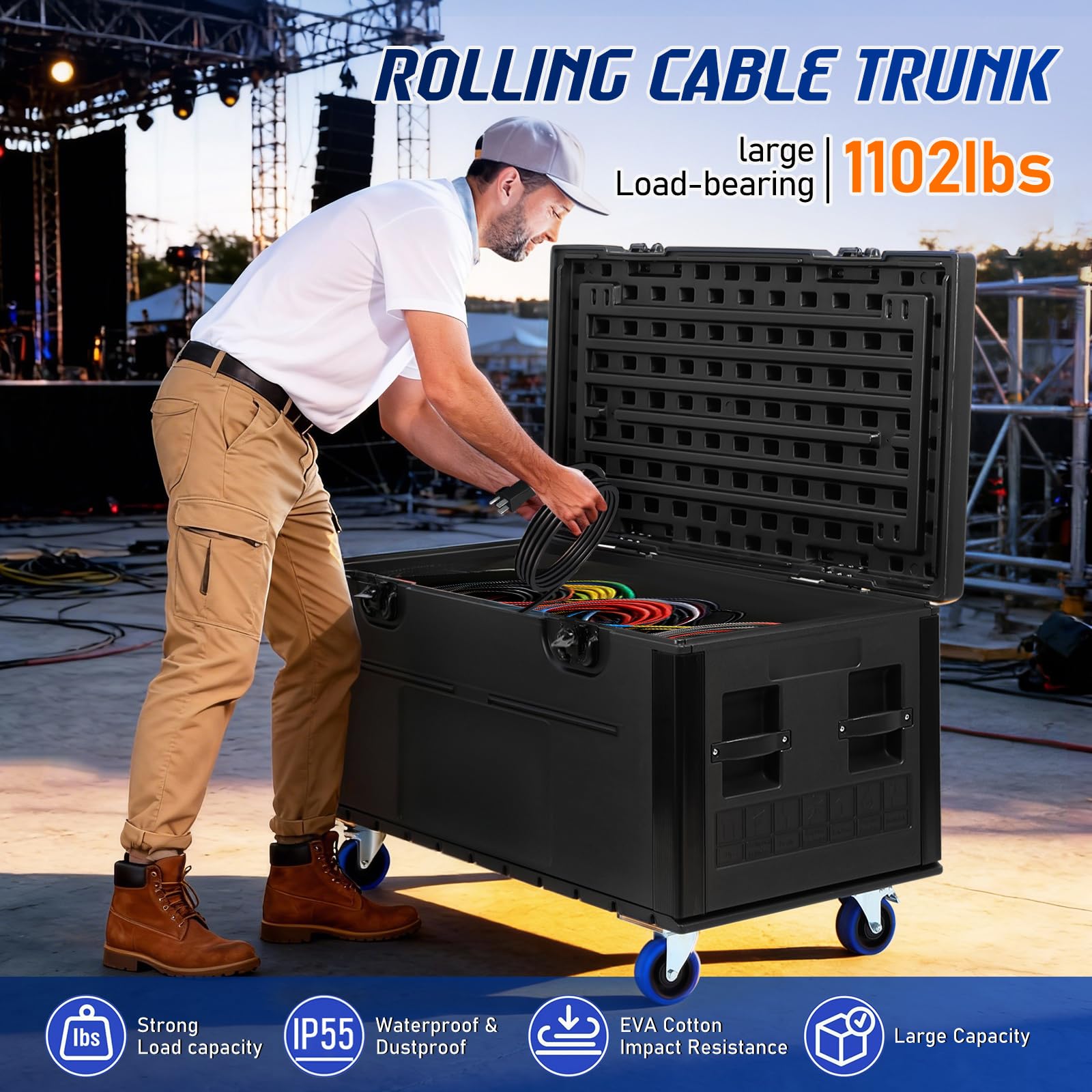 6 PACK Rolling Road Case with Heavy Duty Silent Wheels