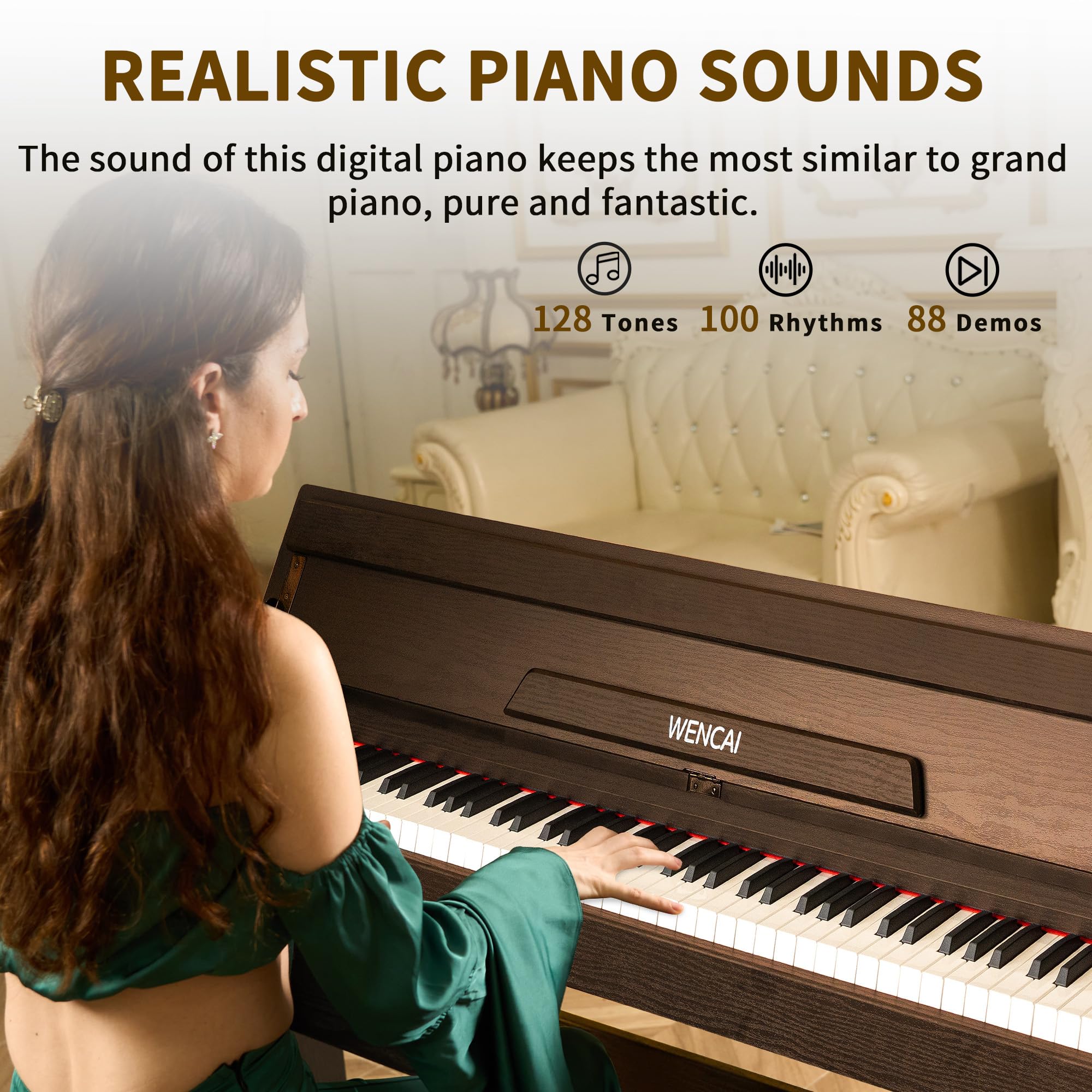 WENCAI 88 Key Digital Piano, Black, Sub Brown