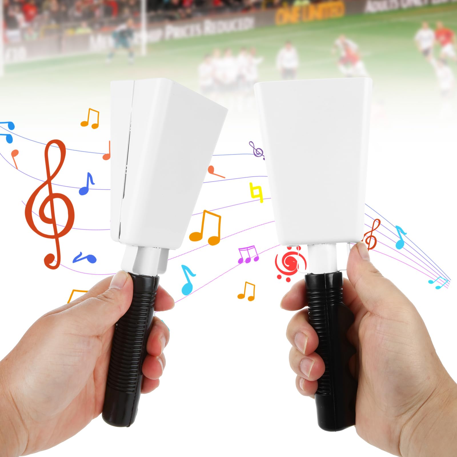 CertBuy 9 Inch Cowbell, 6 Pack White Steel Cowbells with Handle, Loud Handheld Noise Makers for Football Games, Sporting Events, Cheering & Percussion Instruments