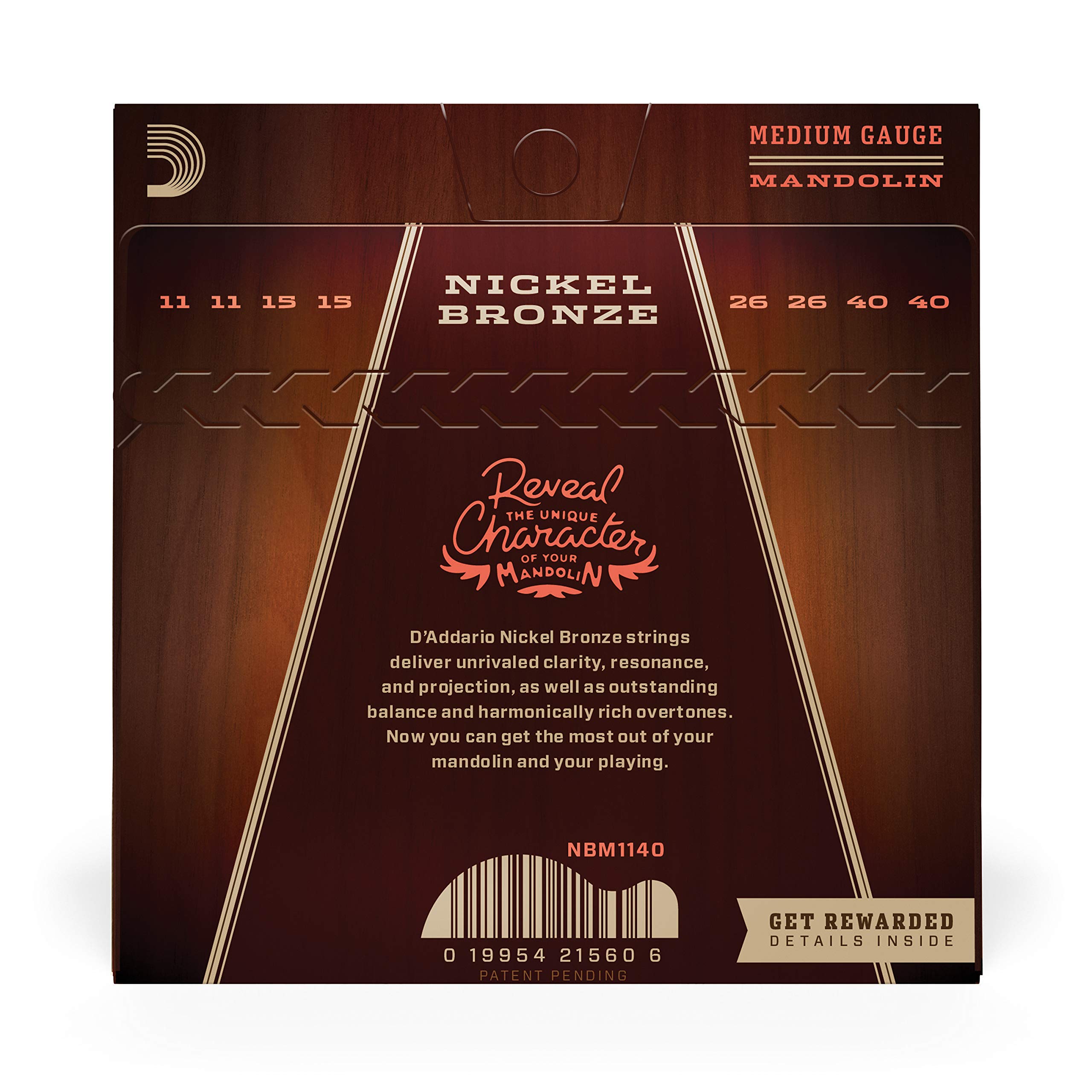 D’Addario NBM1140 Nickel Bronze Mandolin Strings, Medium, 11-40