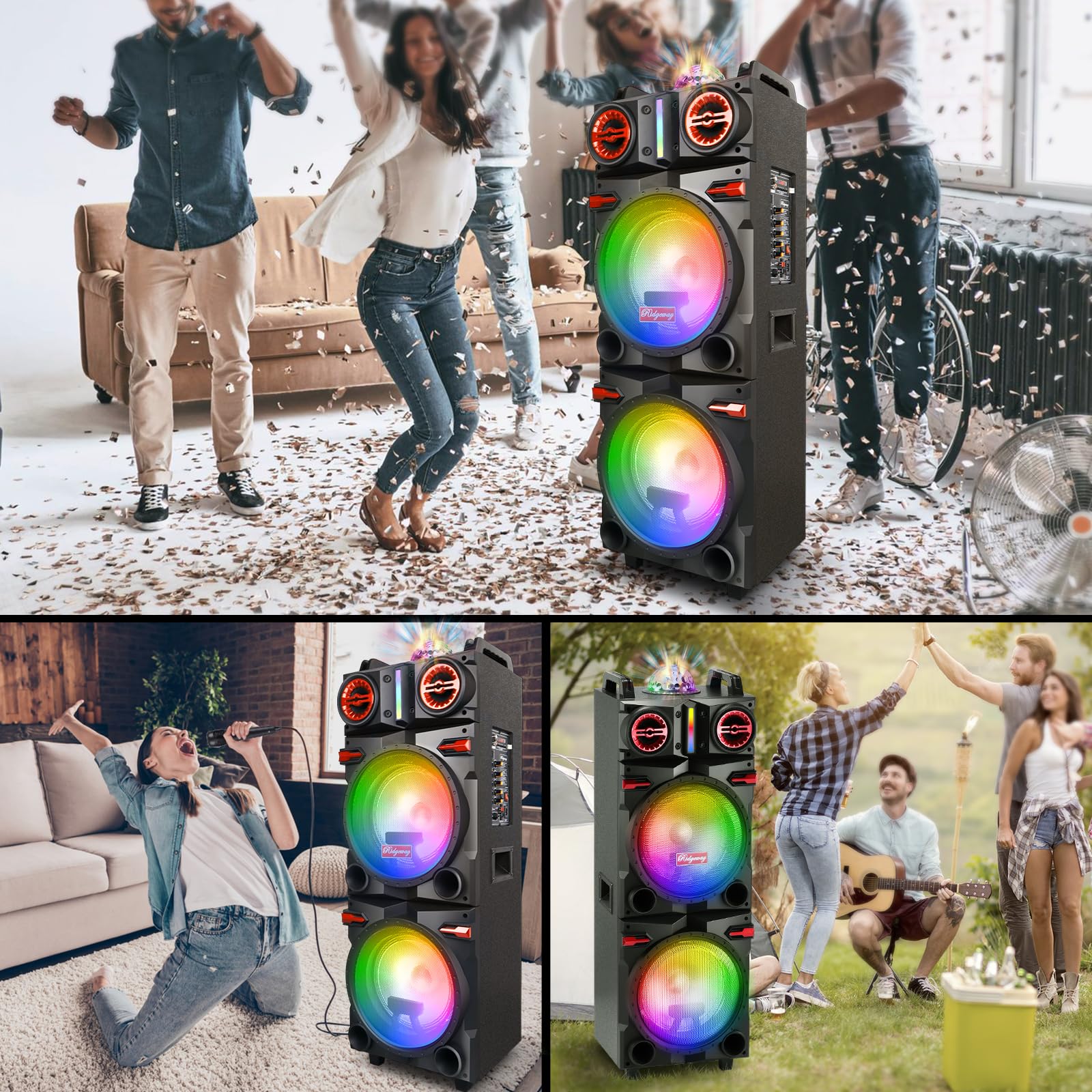 ROXAAN Portable Wireless Party Bluetooth Speaker with Dual 10″ Woofers