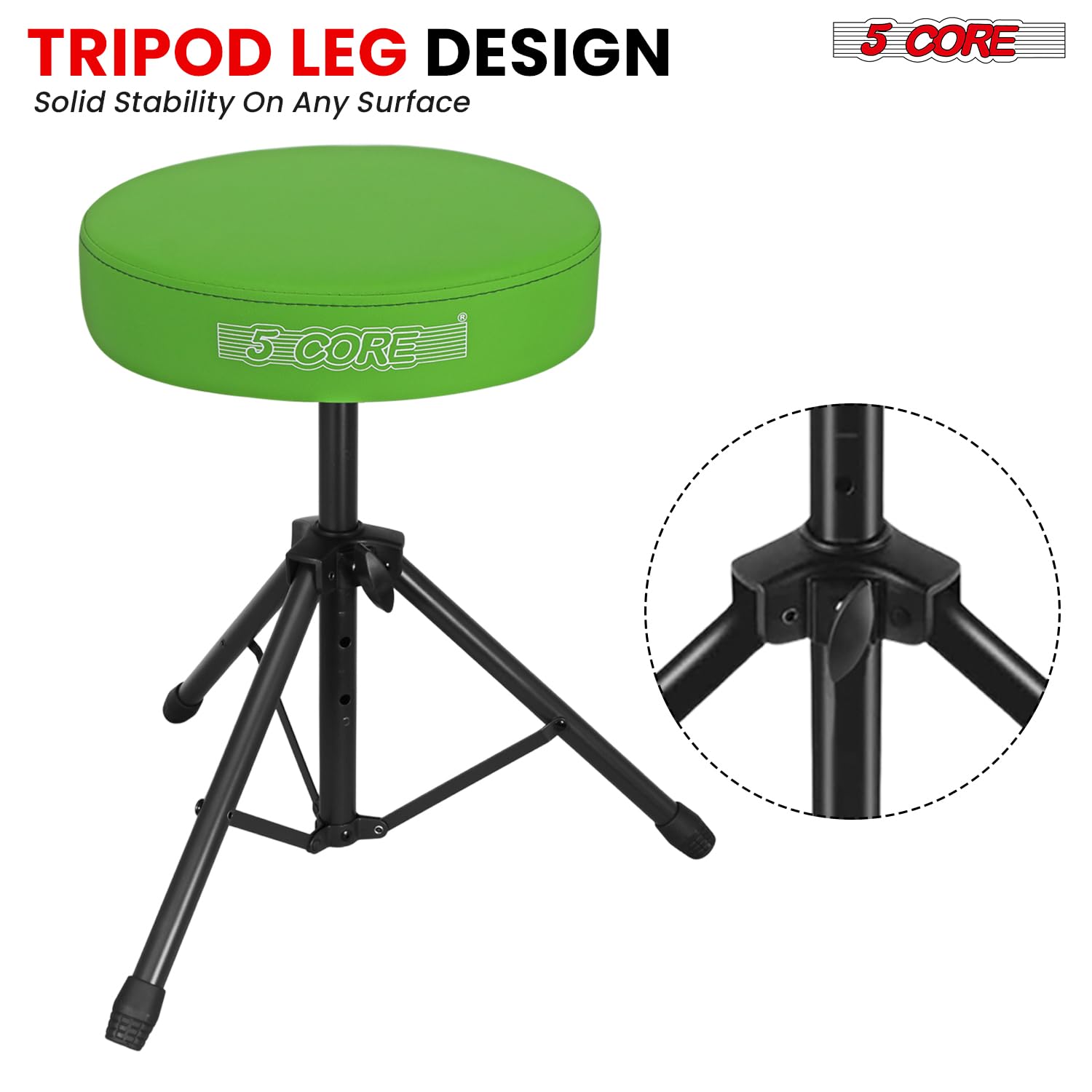 5 CORE Drum Throne Padded 3″ Seat Adjustable Drumming Stool Green