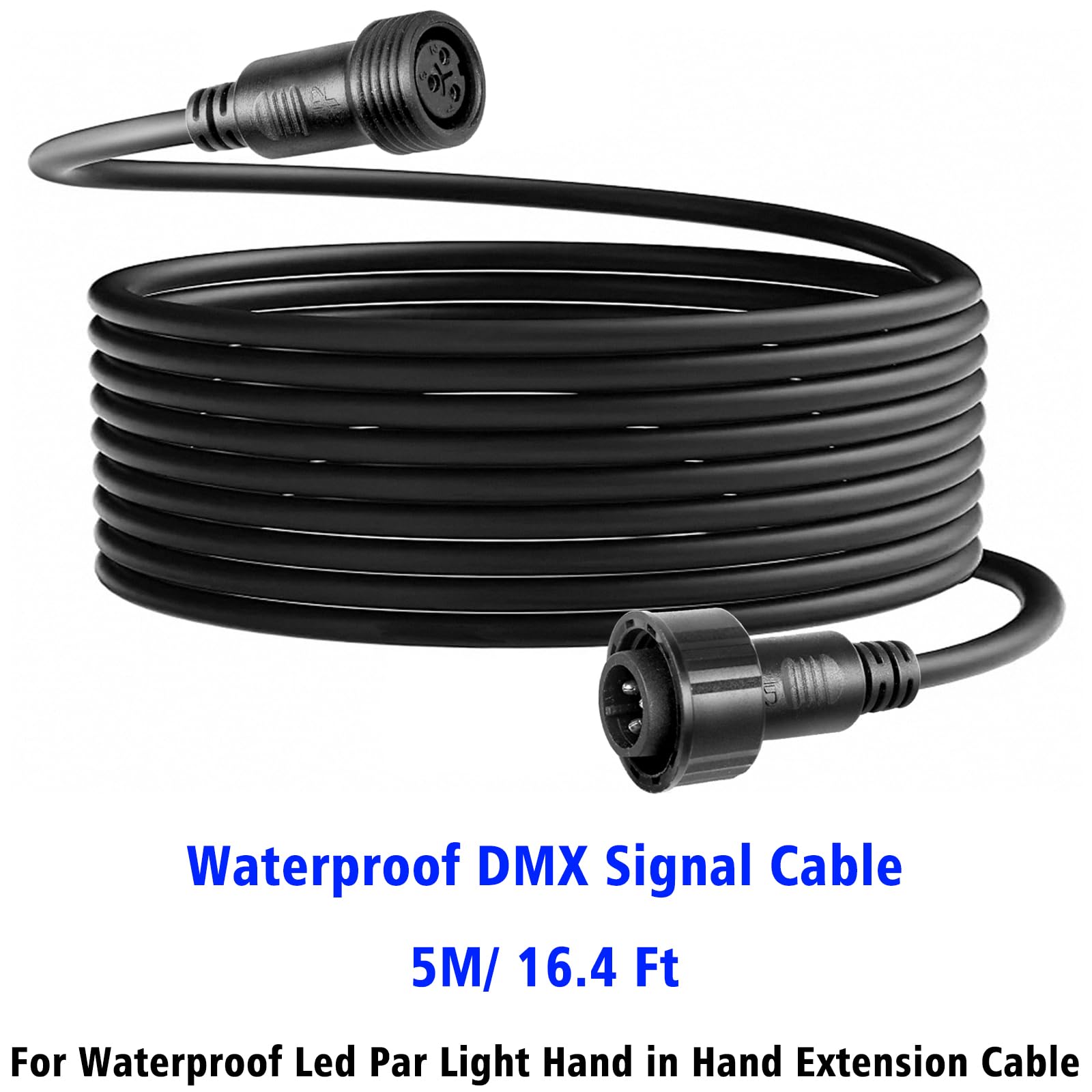 MAD OWL Waterproof DMX Cable XLR Connection Wire 5m 16.4ft IP65 Rated DMX Extension Cable, Outdoor DMX Cable Connector for Stage Lights Hand in Hand 3 Pin DMX Terminator Plug Waterproof DMX Wire