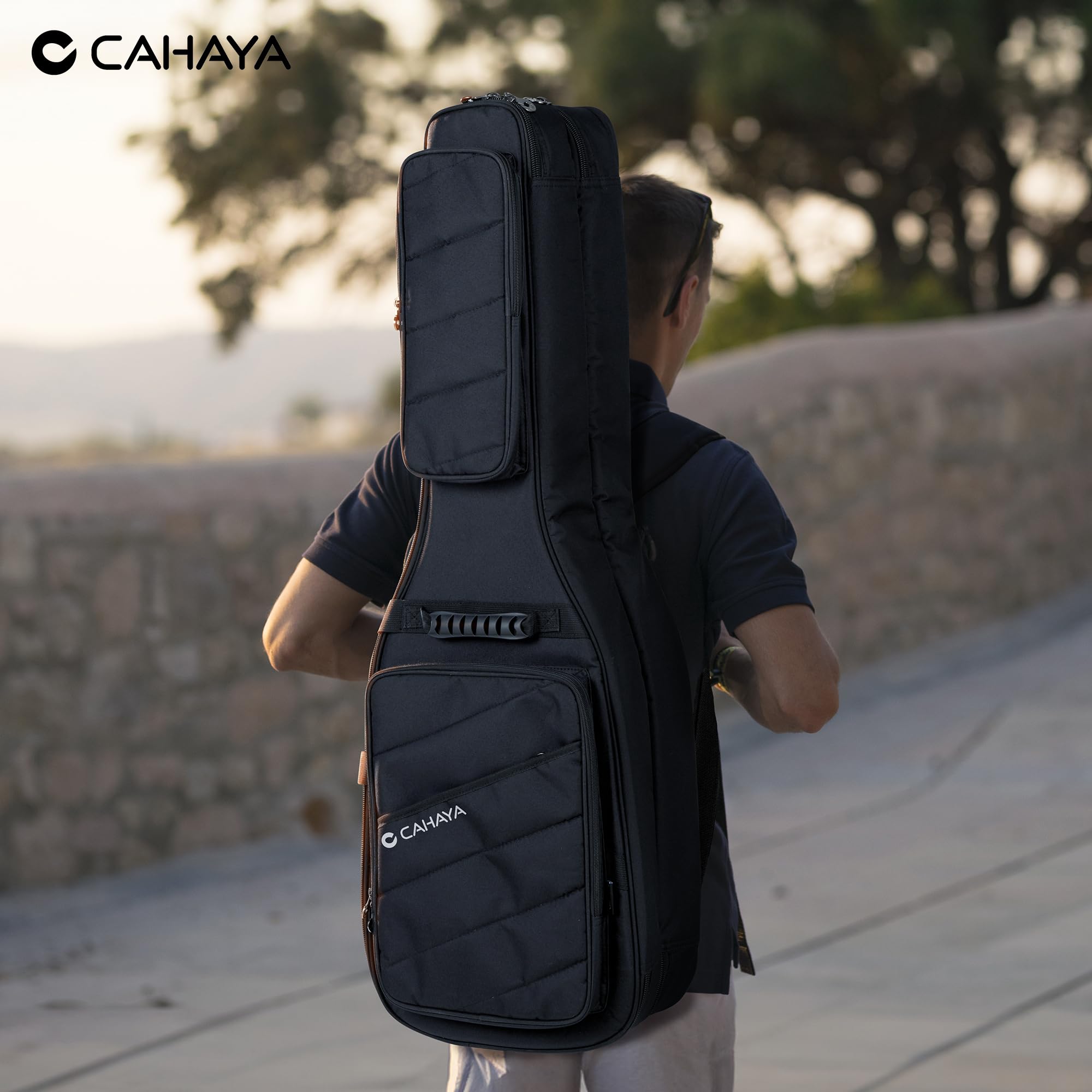 CAHAYA Dual Electric Guitar Gig Bag Padded Soft Guitar Case Backpack Black