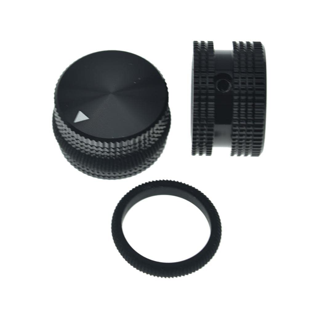 KAISH 2-Pack 63/64″(25mm) Diam. Aluminium Potentiometer Knobs 1/4″ Universal Metal Pot Knobs for Guitar/Bass/AMPS Amplifier/Power Amplifier/Preamps/Audio Equipments Black with Black Rubber o-ring