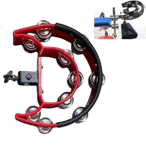 TUOREN Hi Hat Tambourine Half Moon Drum Set Mount With Double Row Bells and Mounting Eye Bolt for Drum Kit Percussion Accessories – Red