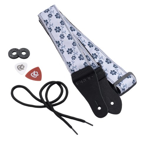 KLIQ Vintage Woven Guitar Strap for Acoustic and Electric Guitar, Blue Wildflower, Flower, Blue Wildflower, Flower