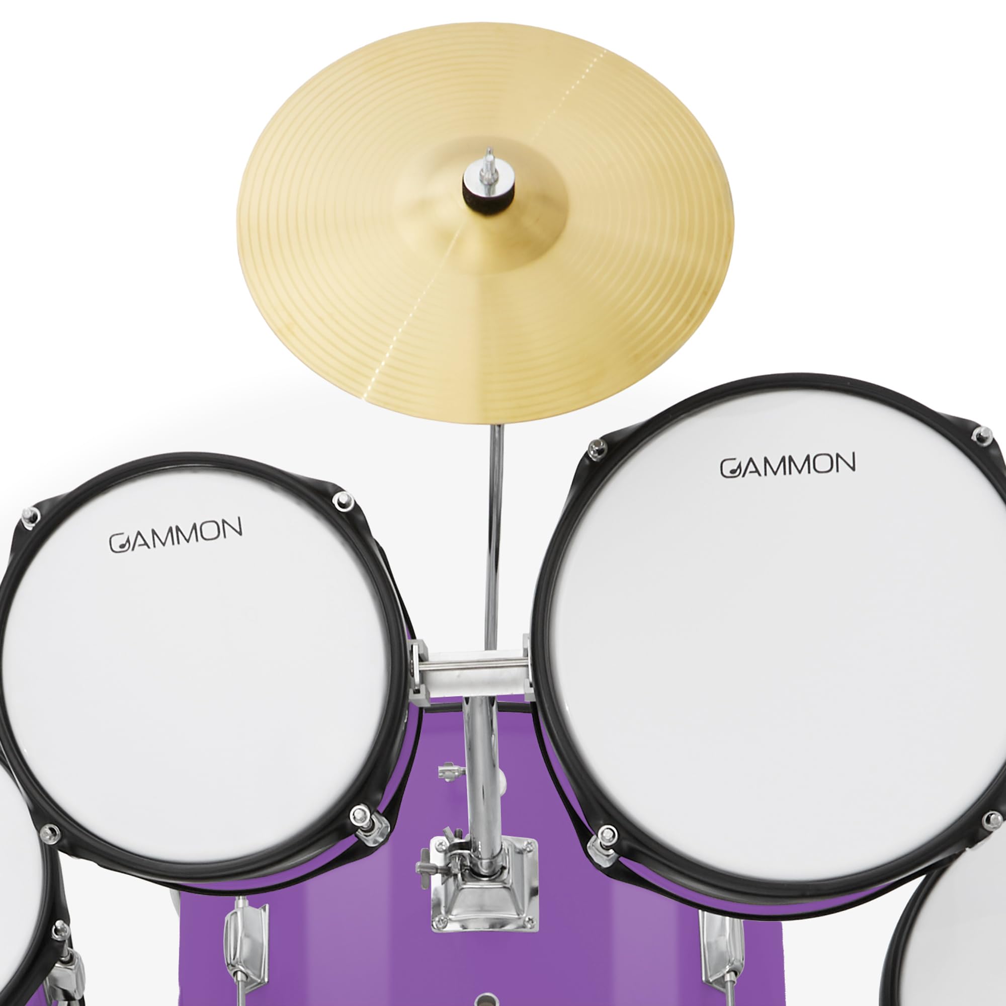 Gammon Percussion 5-Piece Kids Drum Set, Complete Junior Drum Kit with Cymbals, Hardware, Sticks, & Throne – Purple