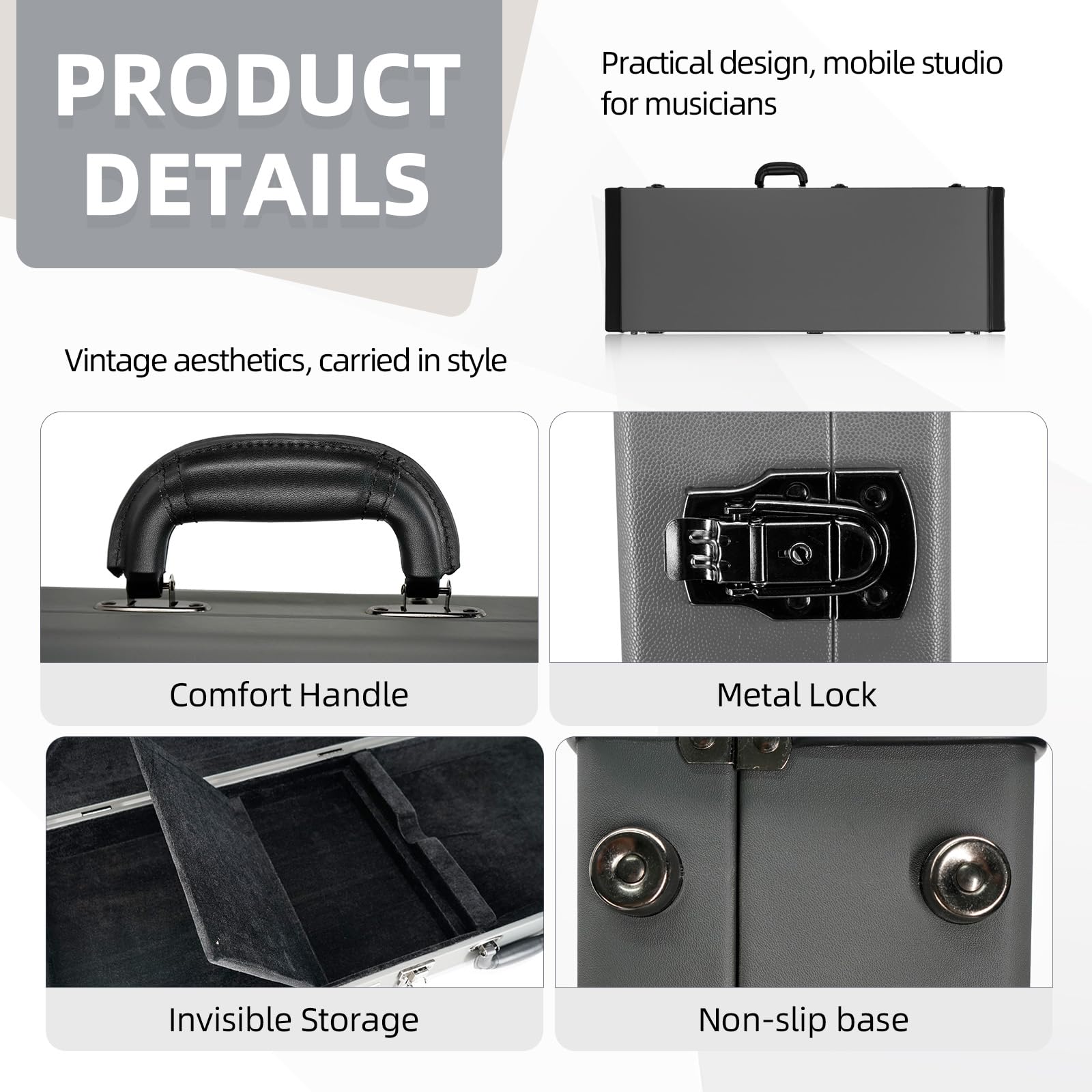 REAL MISSION Electric Guitar Case Hard, Fits Fender Strat, Tele, and Standard Guitars, Portable 4-Layer Protection Hardshell with Comfort Handle, Secure Metal Lock (Dark Grey)